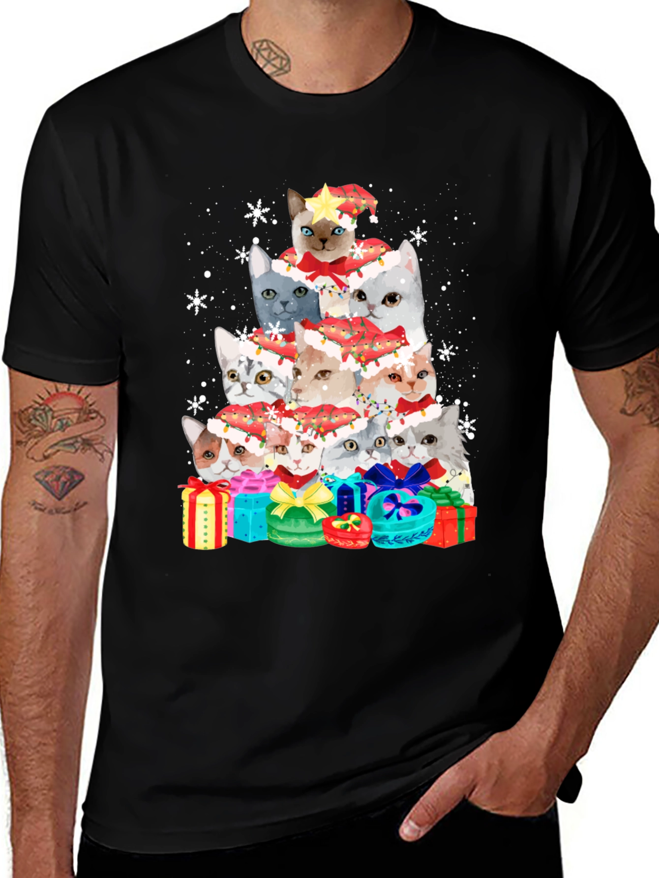 Variant 29 of Festive Cat Christmas Tree T-Shirt