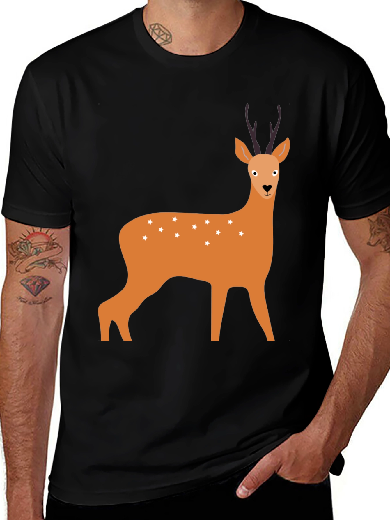 Variant 25 of Deer Graphic Tee - Black Cotton T-Shirt