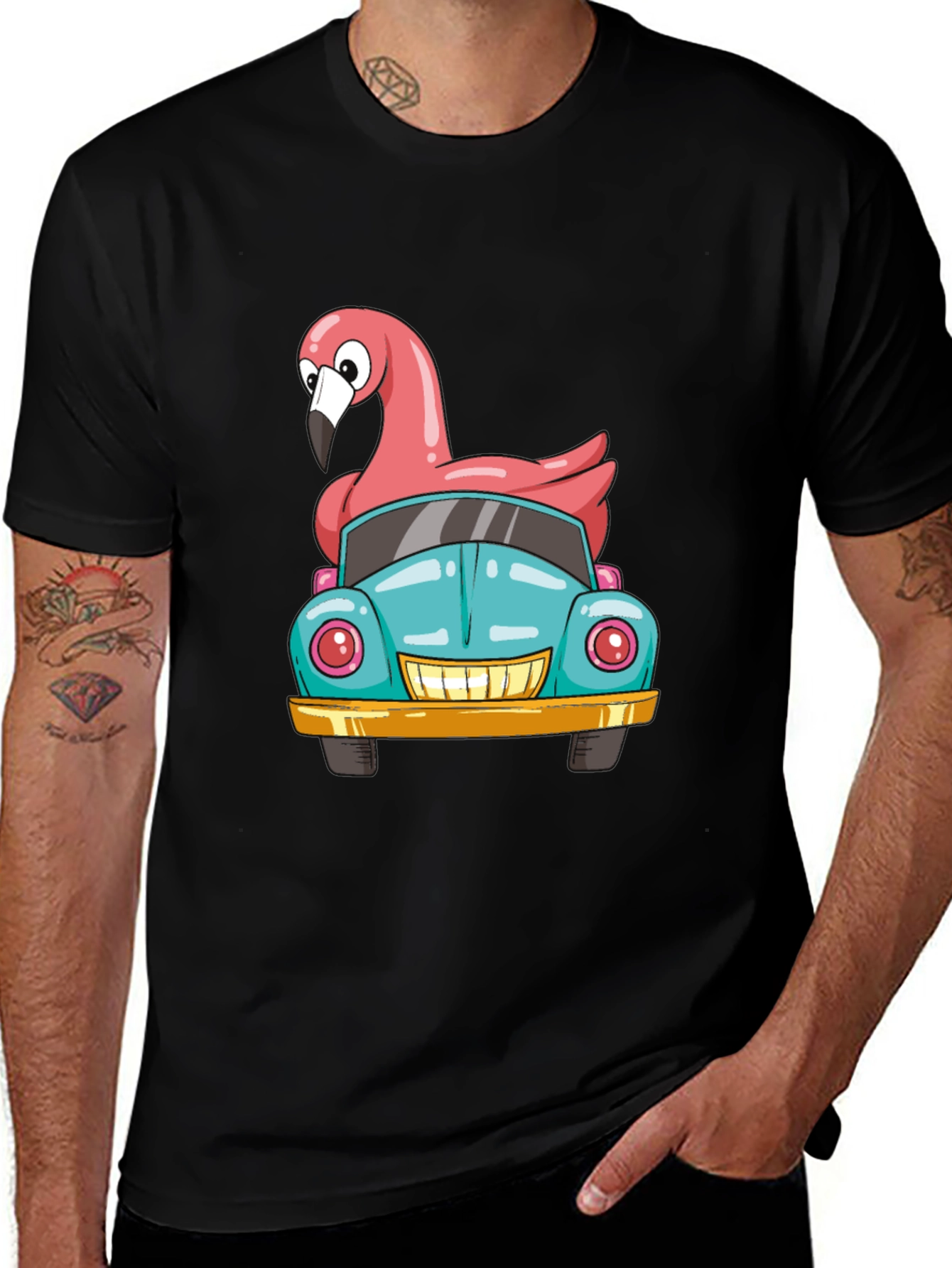 Variant 22 of Flamingo Car T-Shirt - Quirky Graphic Tee