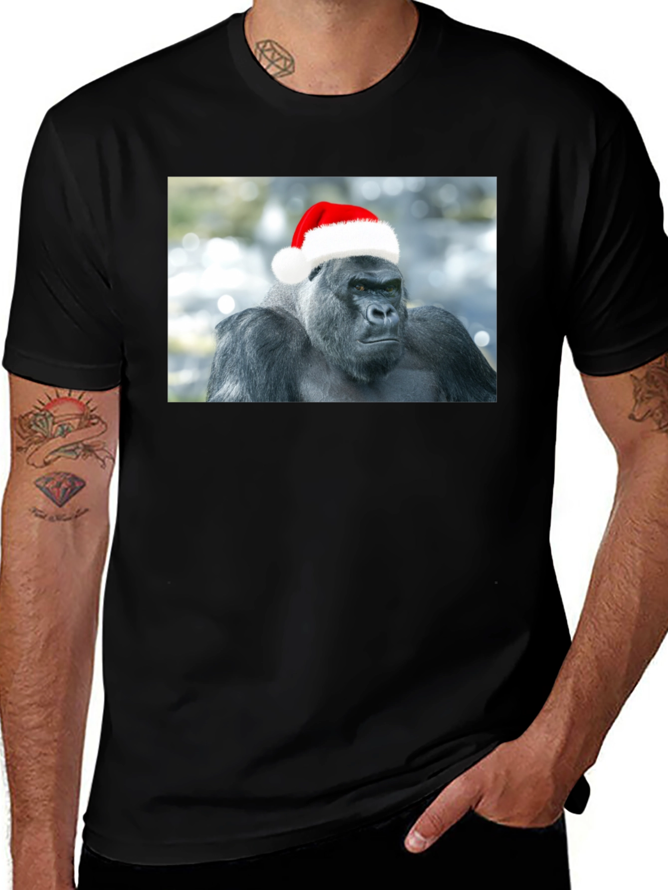 Variant 7 of Santa Gorilla T-Shirt - Holiday Humor