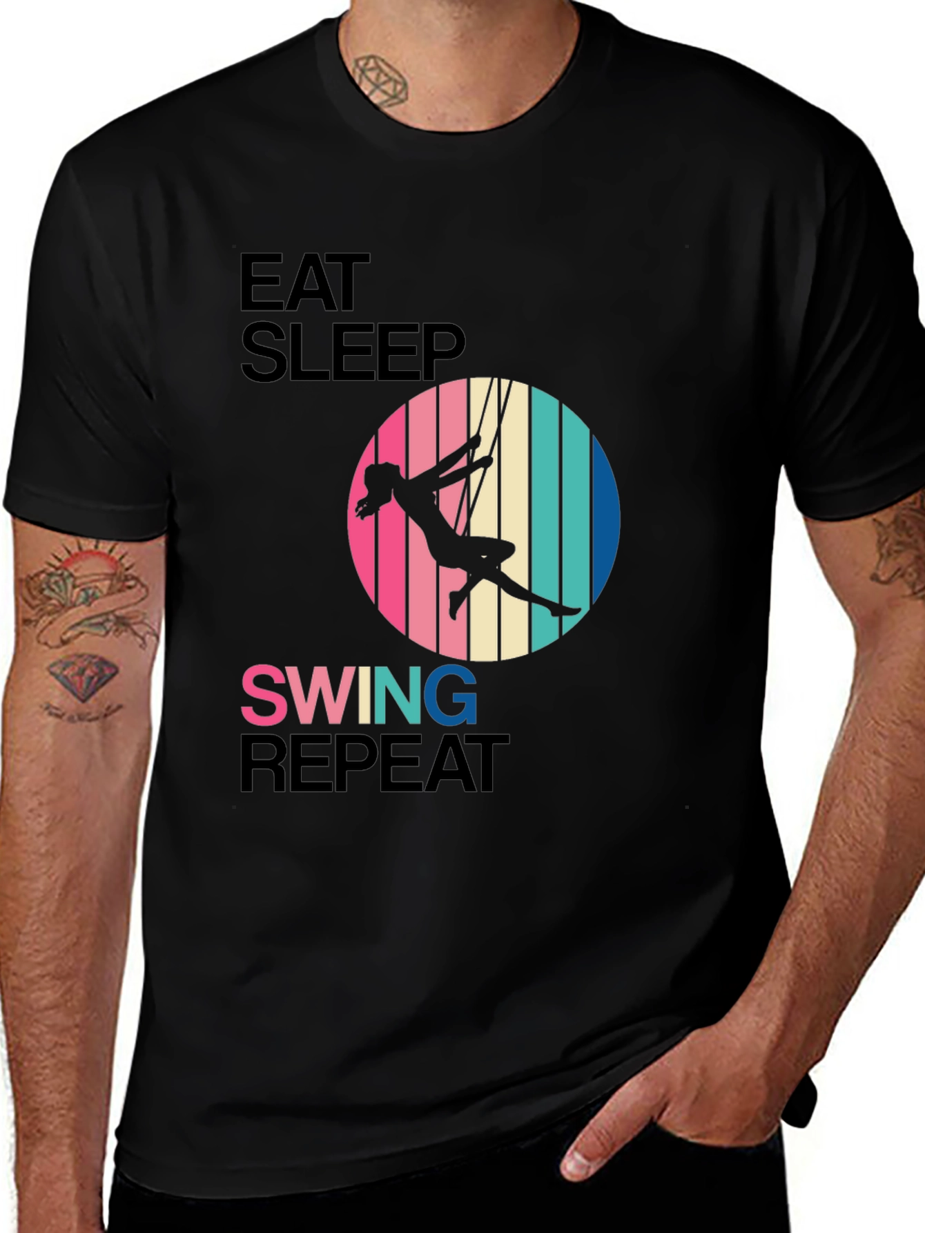 Eat Sleep Swing Repeat Black T-Shirt