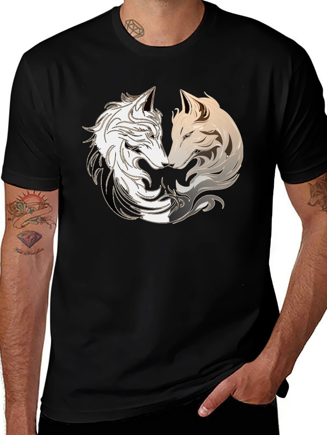 Variant 15 of Yin Yang Wolves Graphic T-Shirt