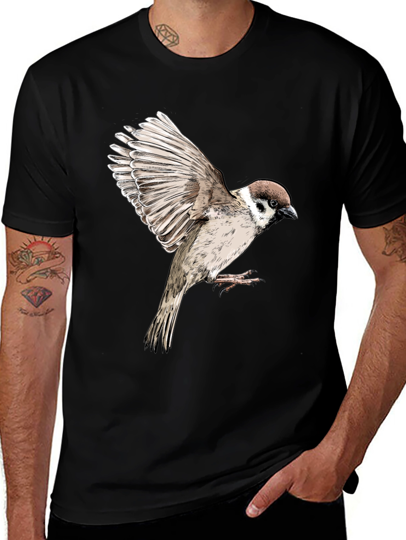 Bird Graphic T-Shirt - Casual Black Tee