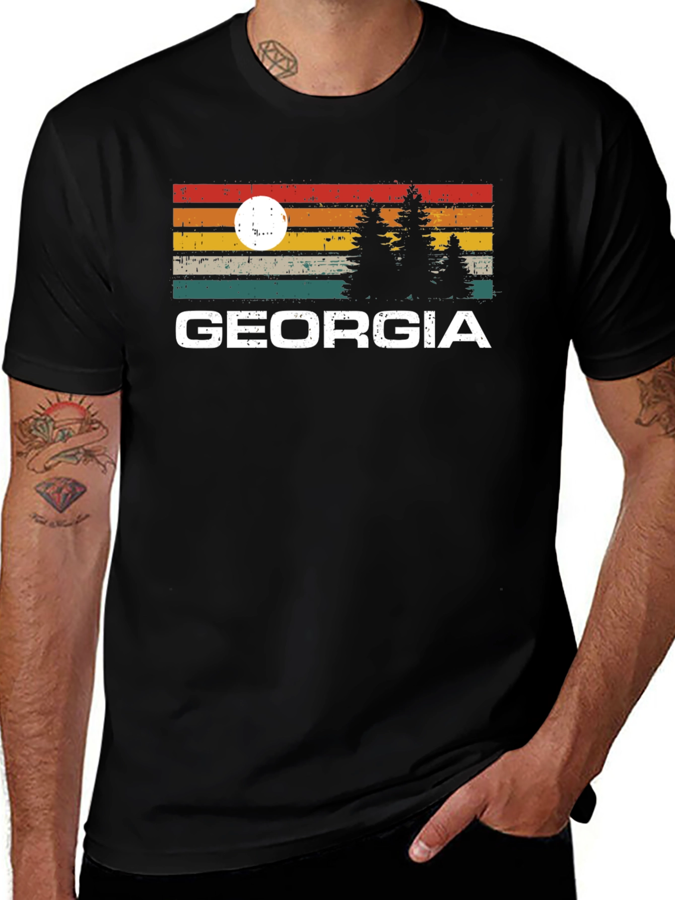 Georgia Sunset Pine Tree Graphic T-Shirt