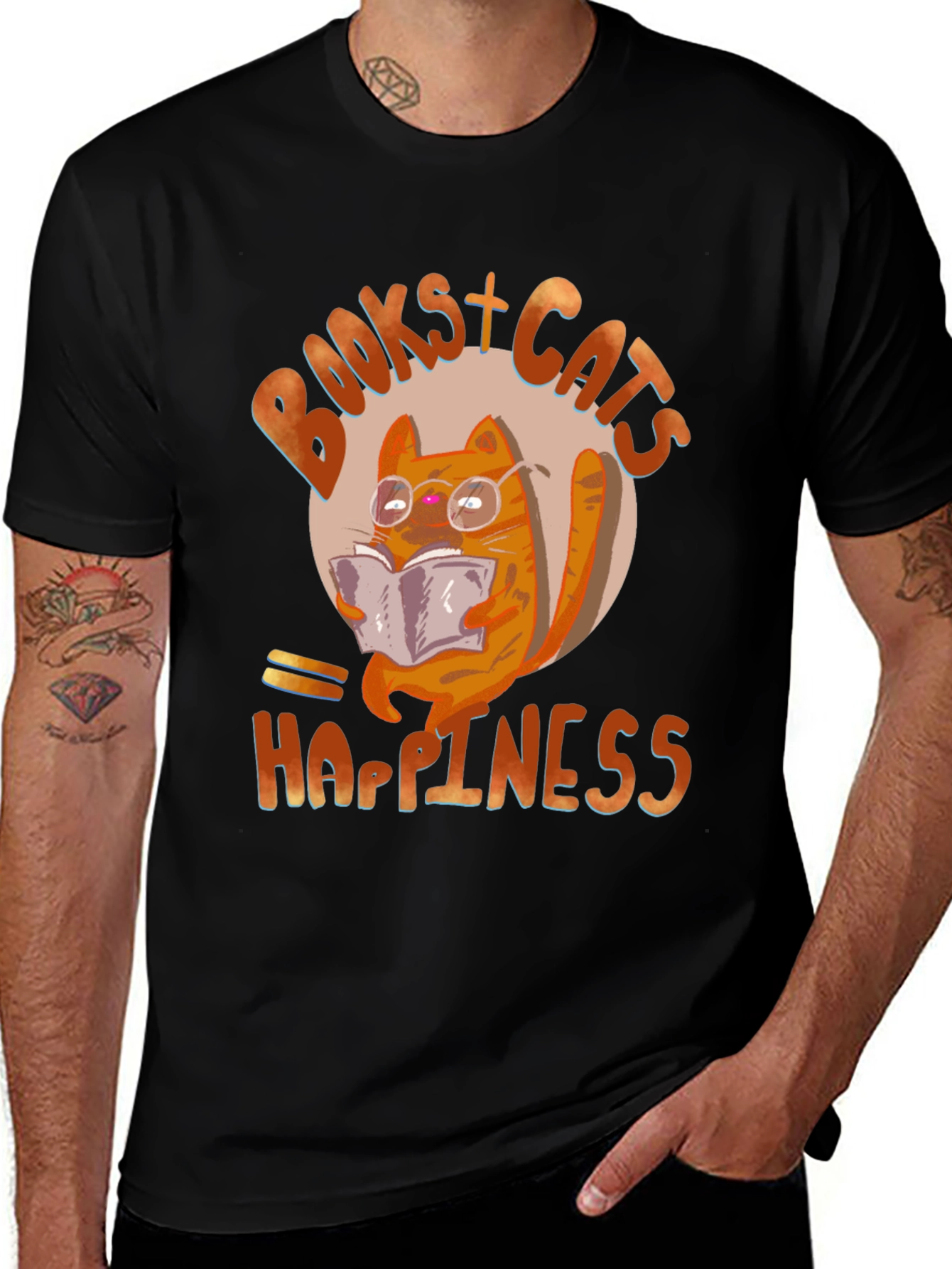 Variant 22 of Books + Cats + Happiness Graphic Tee