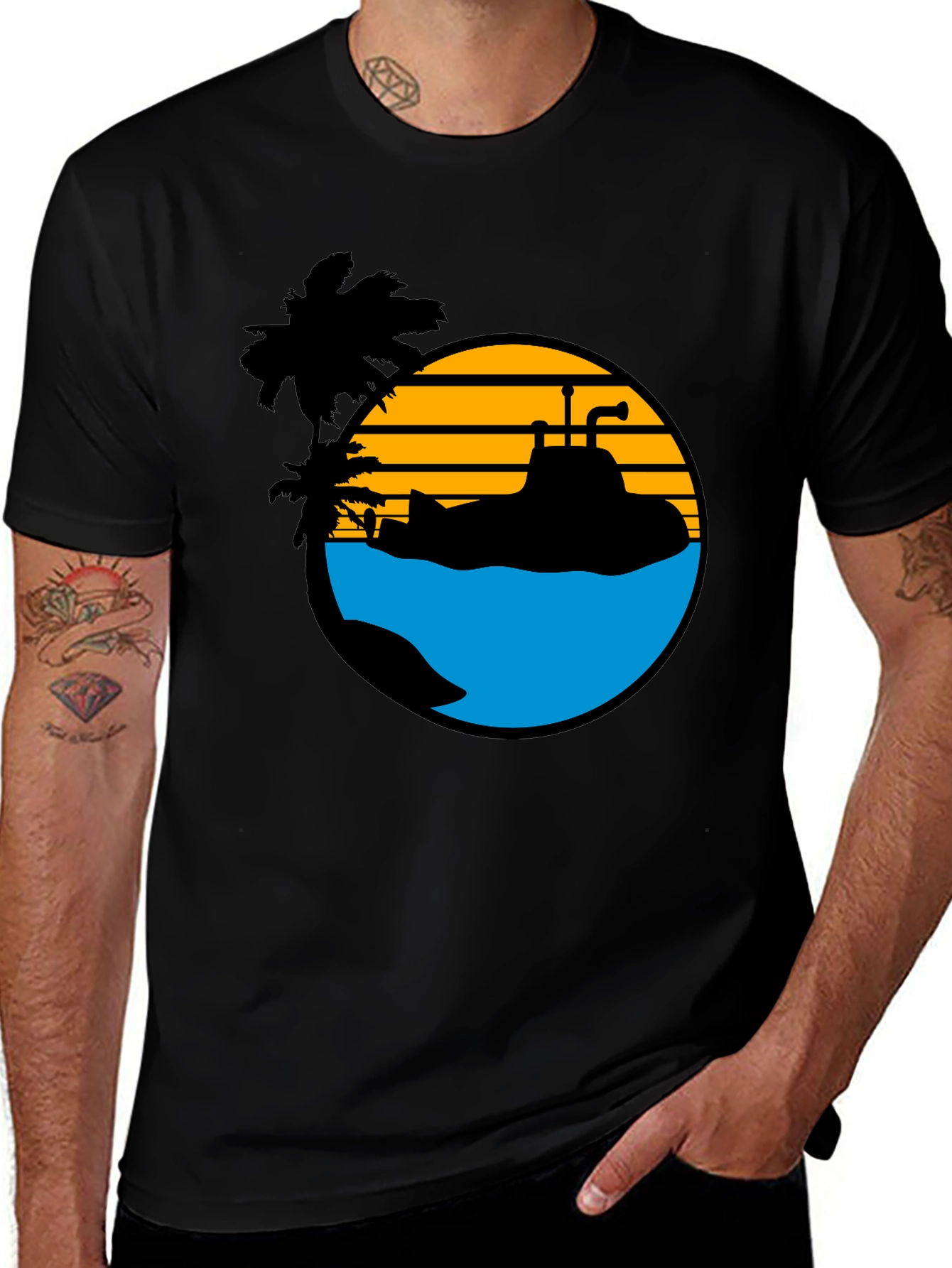 Variant 19 of Retro Submarine T-Shirt - Tropical Beach Vibes