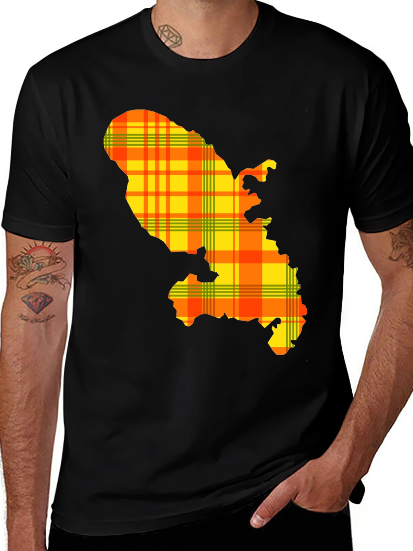 Variant 25 of Martinique Map Plaid Black T-Shirt