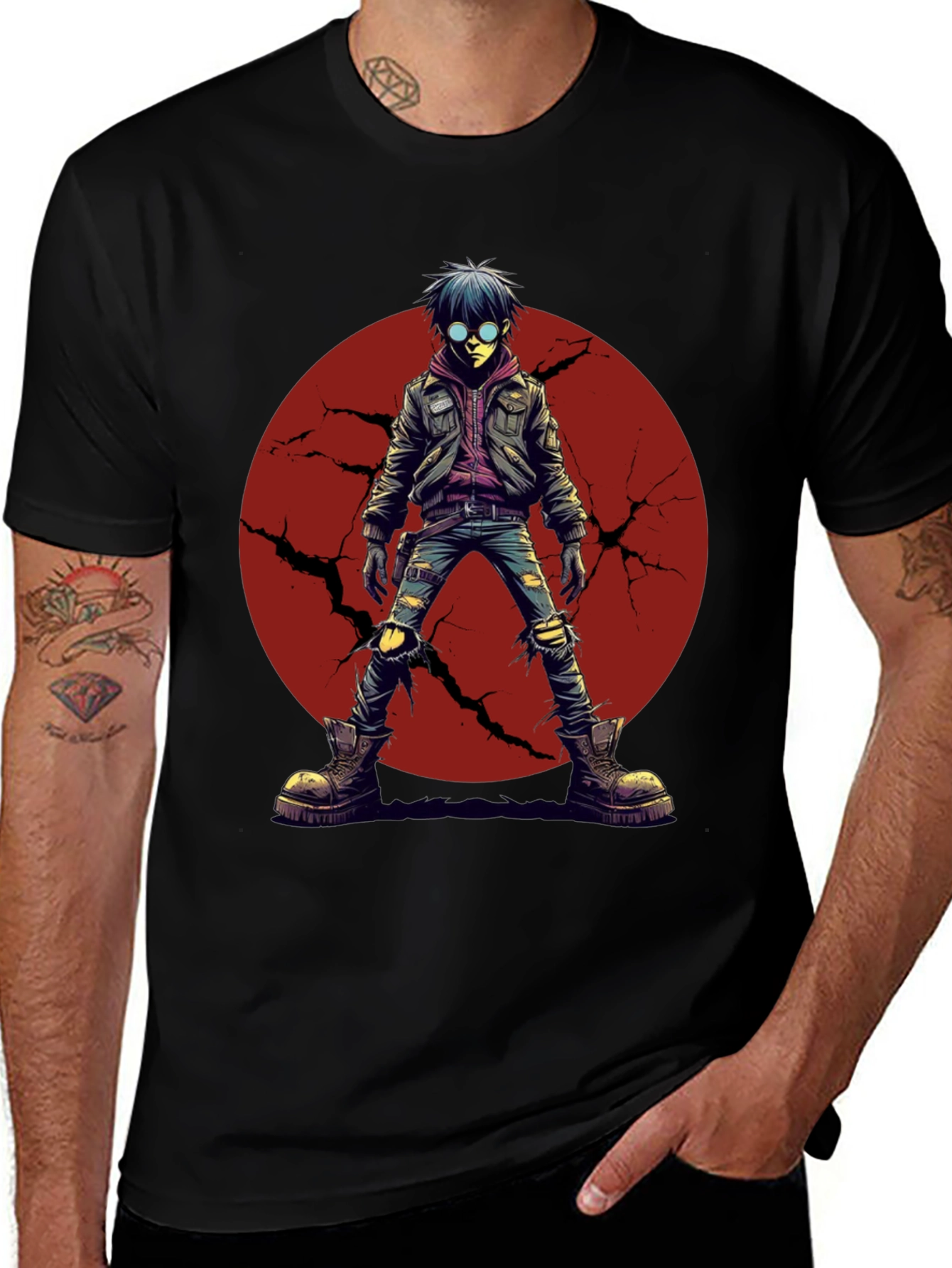 Variant 2 of Graphic Tee: Anime Punk Character on Black Shirt
