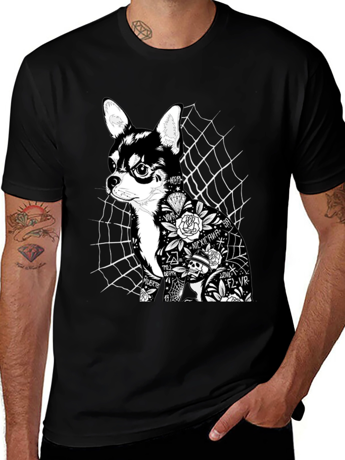 Variant 7 of Dog Tattoo Graphic Print Black T-Shirt