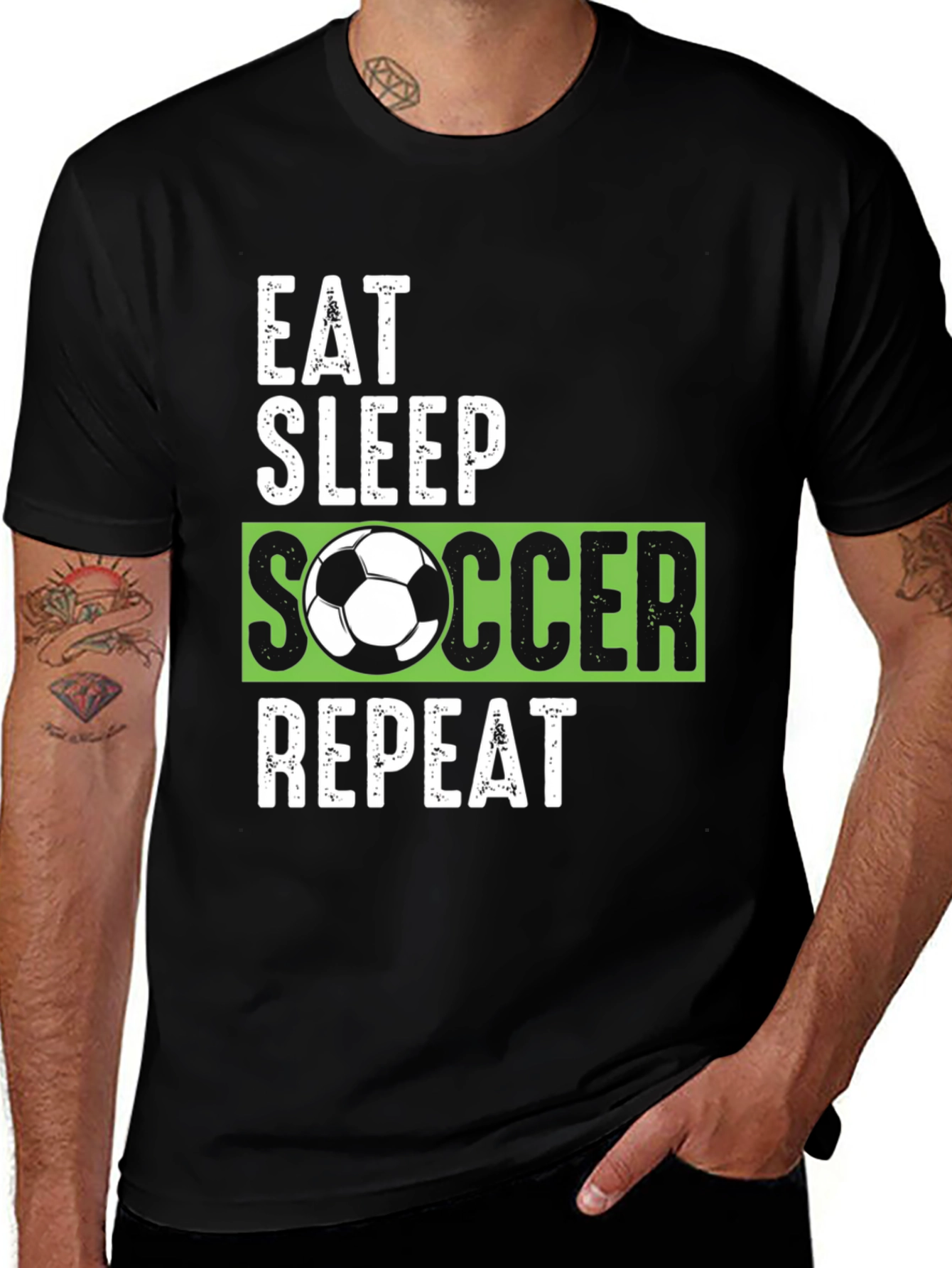 Variant 4 of Eat Sleep Soccer Repeat Black Graphic Tee