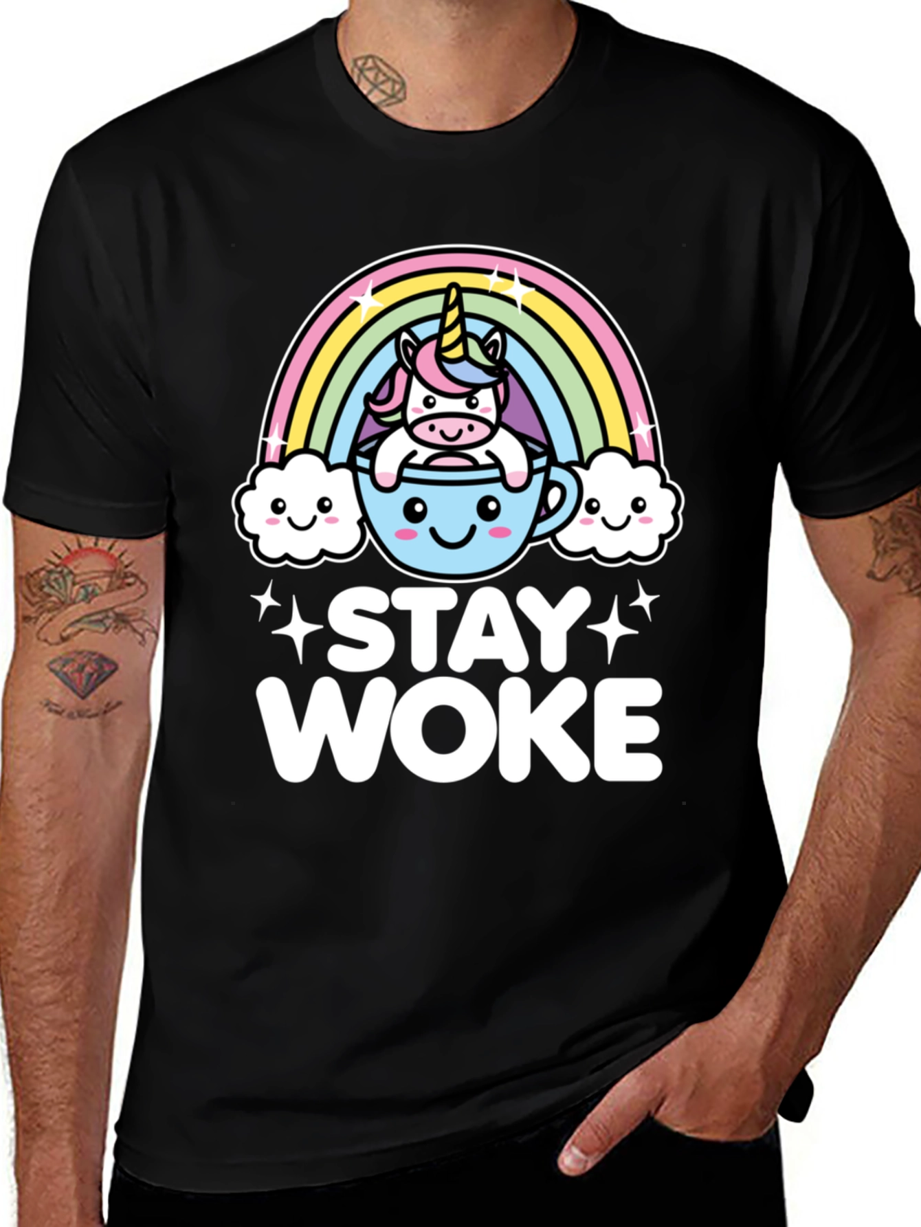 Variant 26 of Stay Woke Unicorn Graphic Tee - Trendy Black T-Shirt