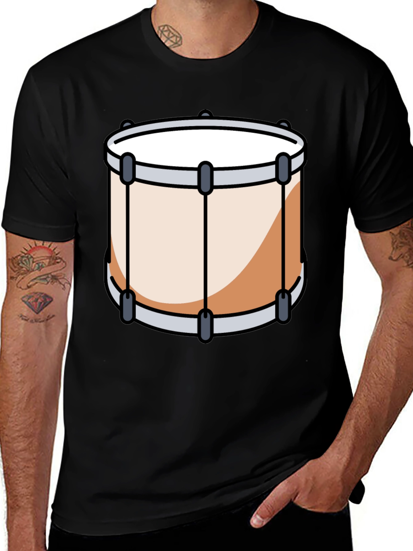 Variant 20 of Drum Graphic Tee - Black Cotton Blend Shirt