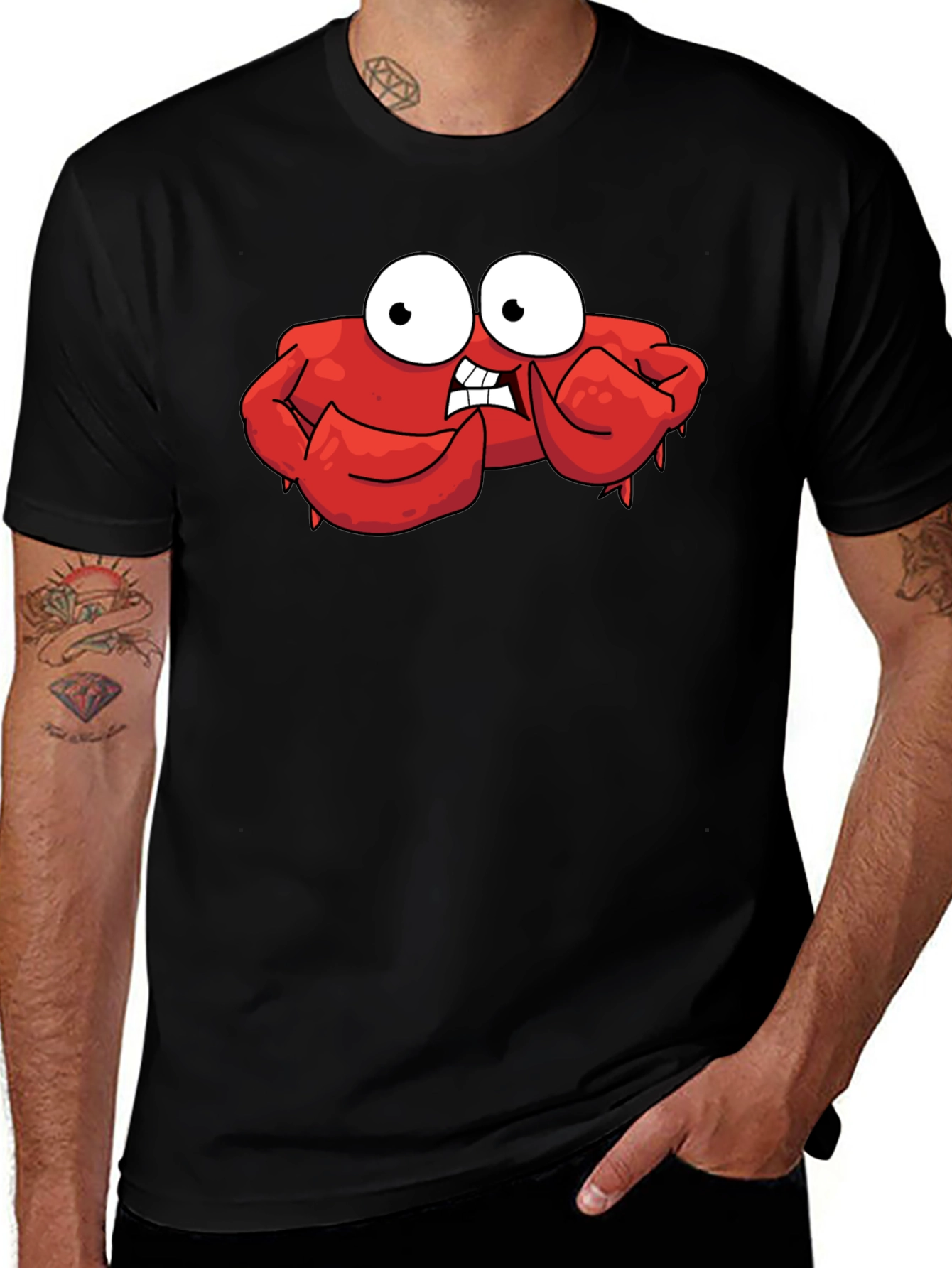 Variant 3 of Cartoon Crab Graphic Tee - Black Cotton T-Shirt