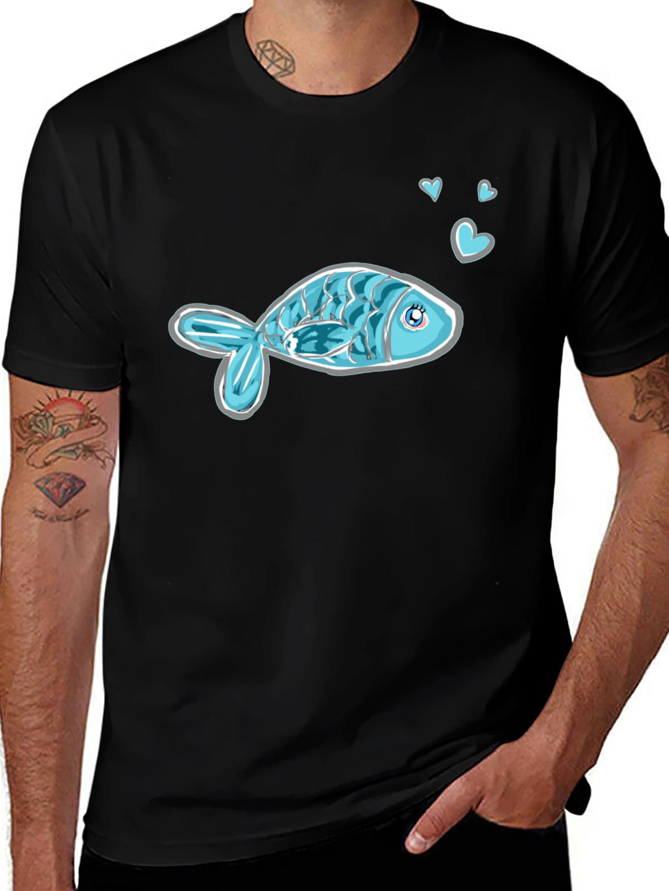 Cute Fish Graphic Tee - Black Casual Shirt