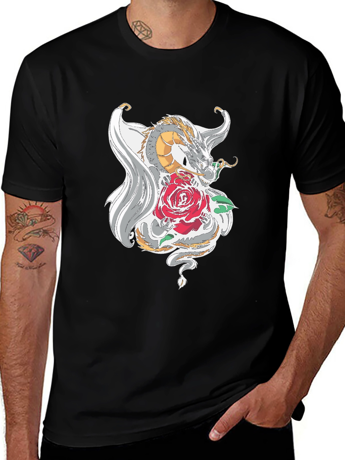 Variant 14 of Dragon Rose Graphic Tee - Black