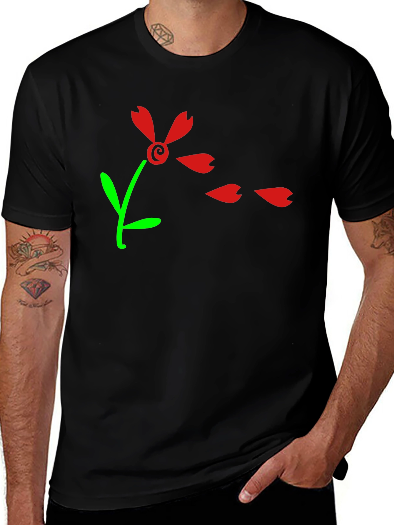 Variant 14 of Black T-Shirt with Floral Design
