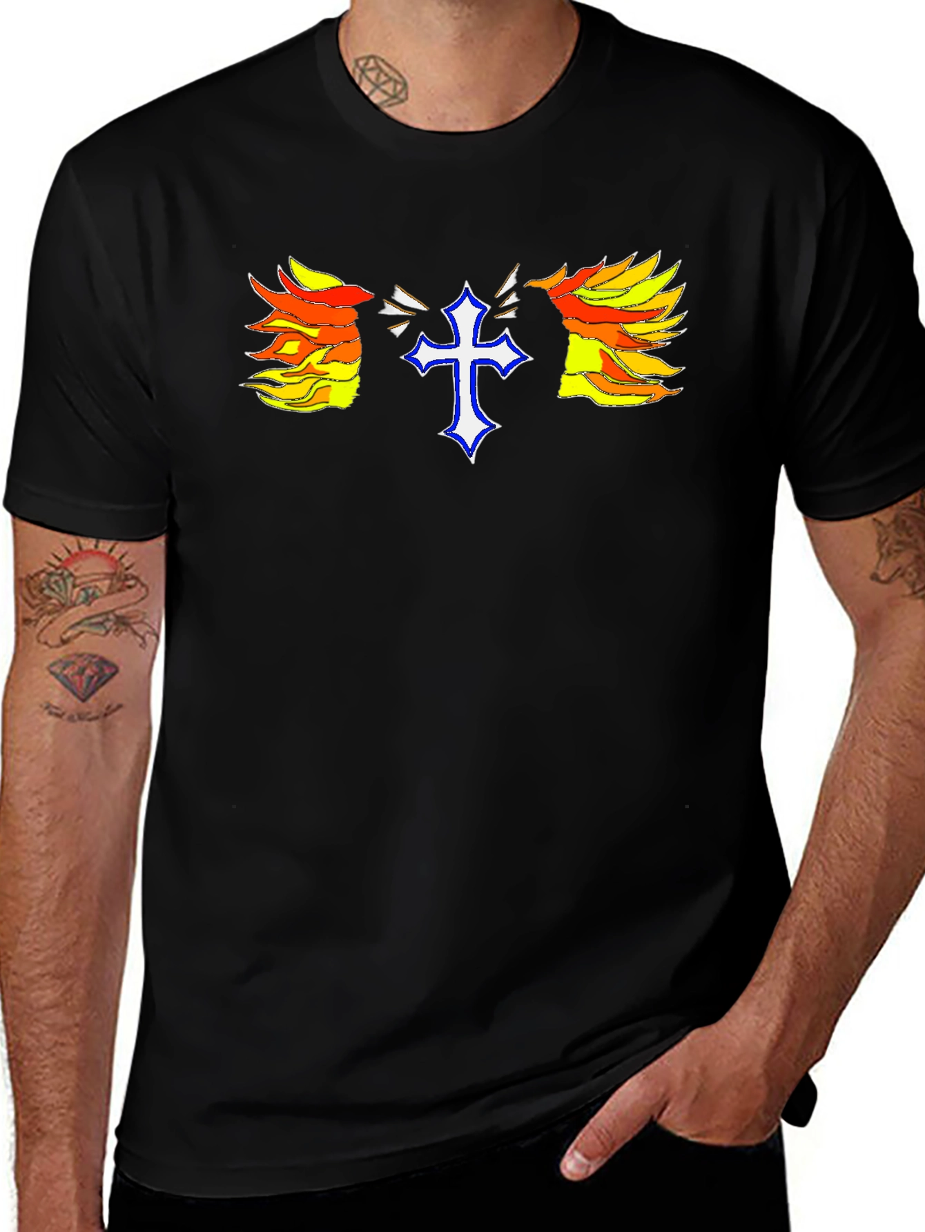 Variant 16 of Fiery Cross Graphic Tee - Black