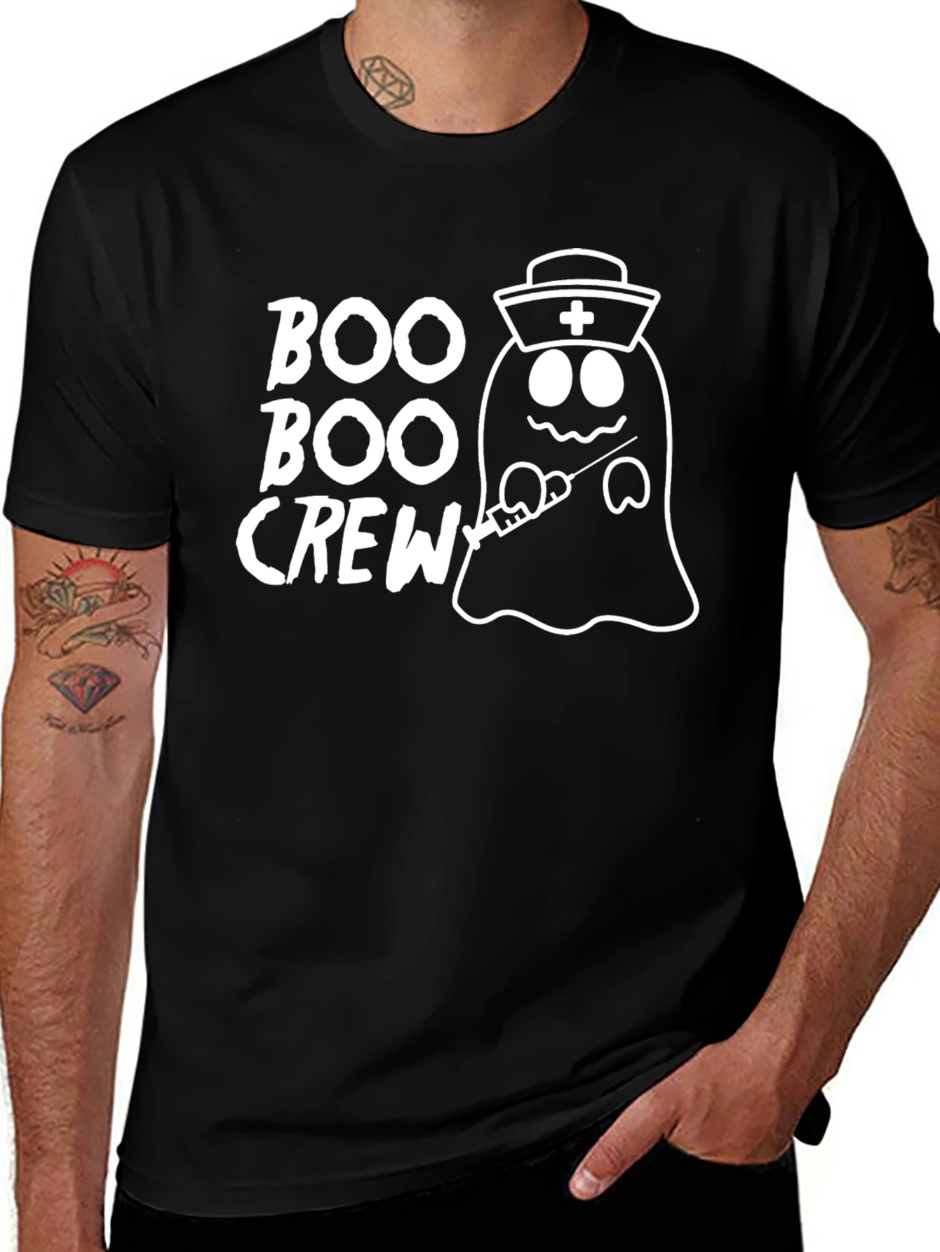 Boo Boo Crew Ghost Nurse Black T-Shirt