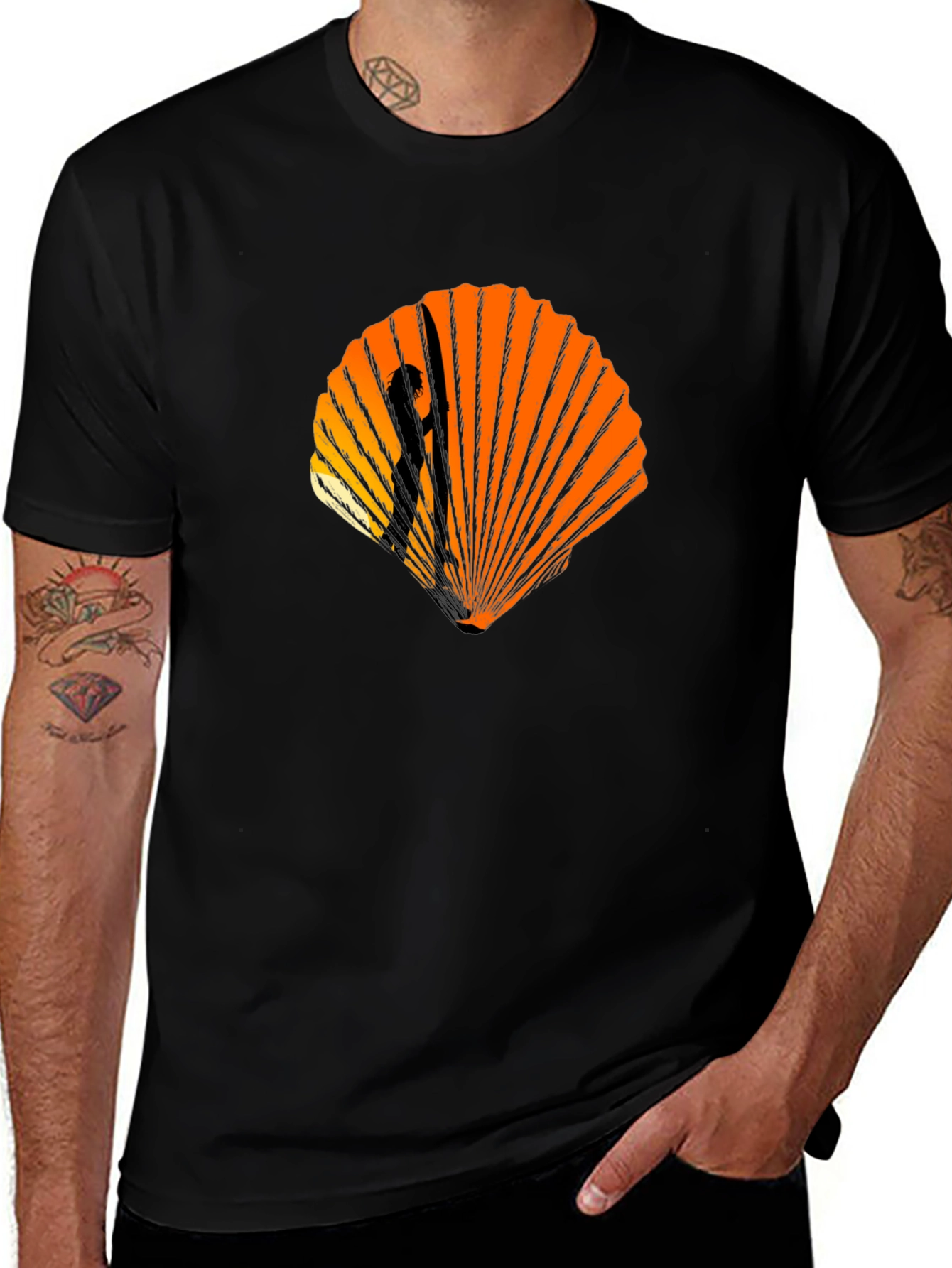 Variant 21 of Sunset Surfer Graphic Tee - Black Cotton T-Shirt