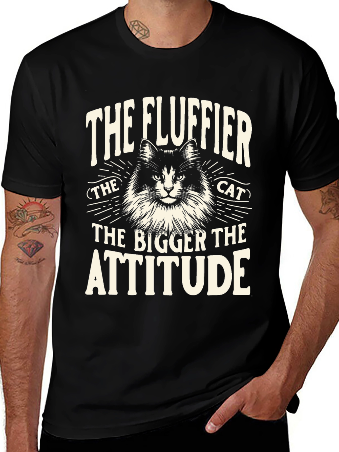 Variant 23 of Fluffy Cat Attitude T-Shirt - Unisex Black Tee
