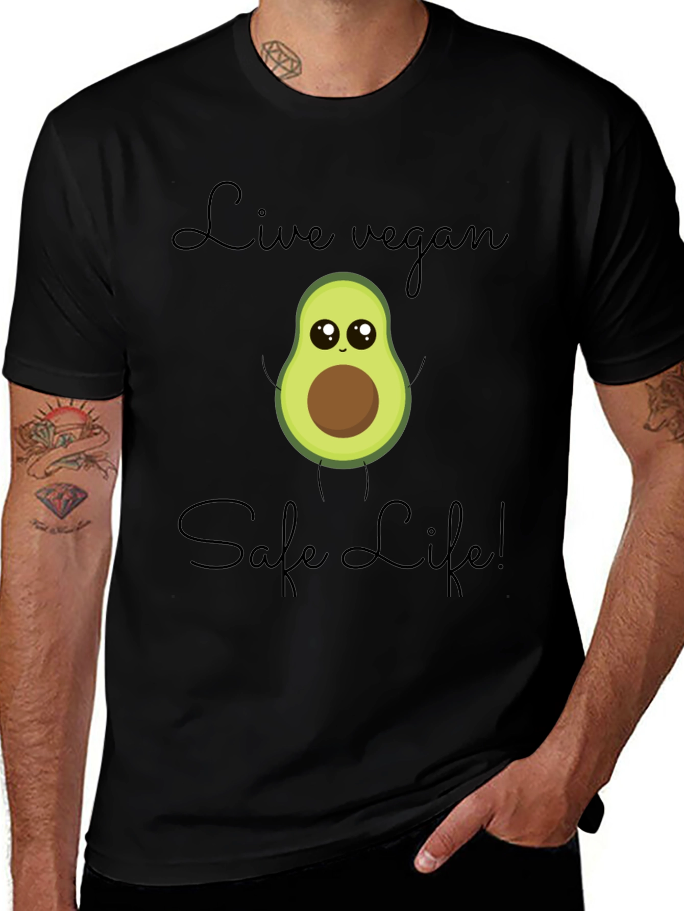 Variant 24 of Cute Avocado Vegan T-Shirt - Live Vegan Safe Life!