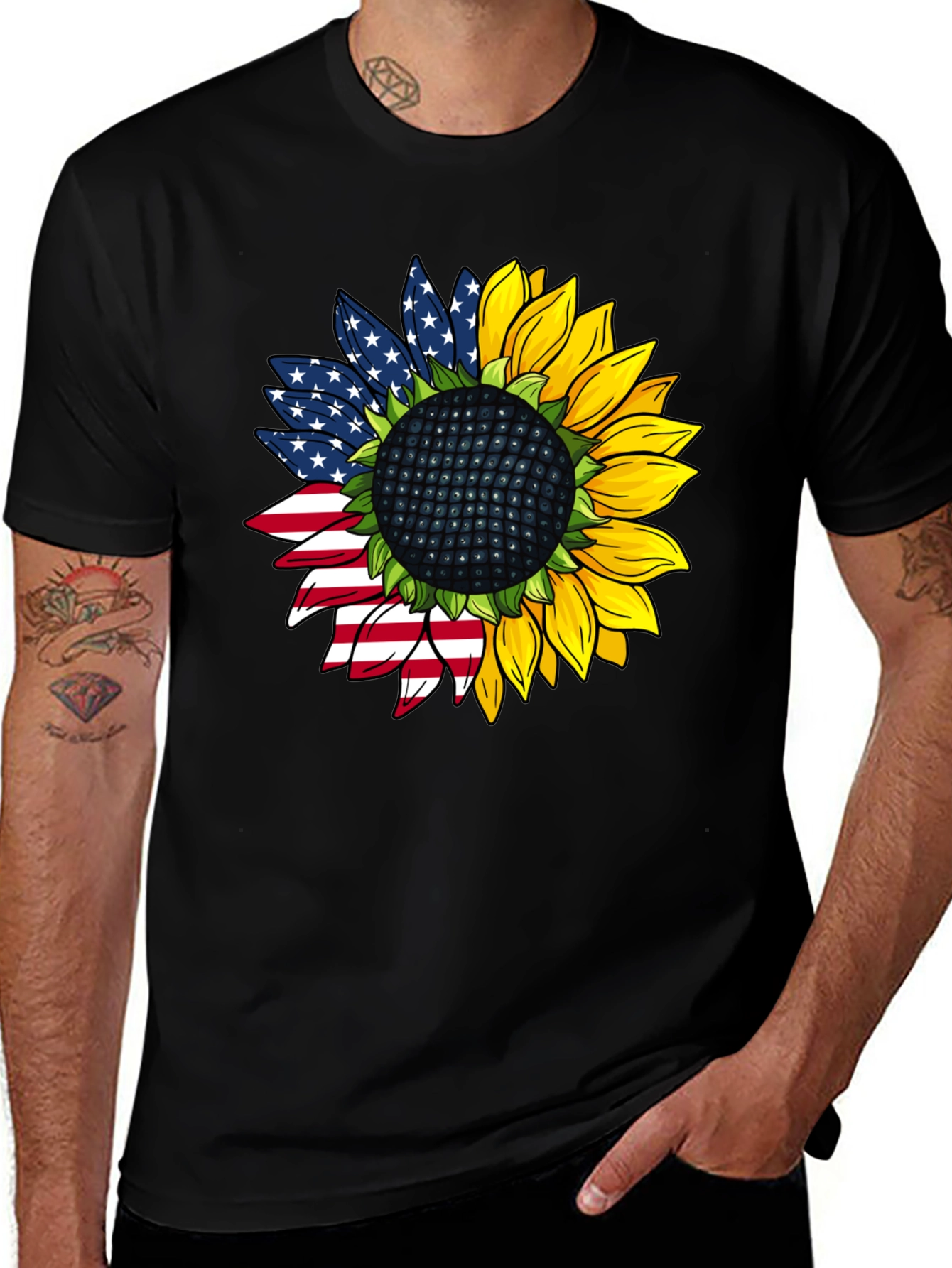 Variant 30 of American Flag Sunflower Black T-Shirt