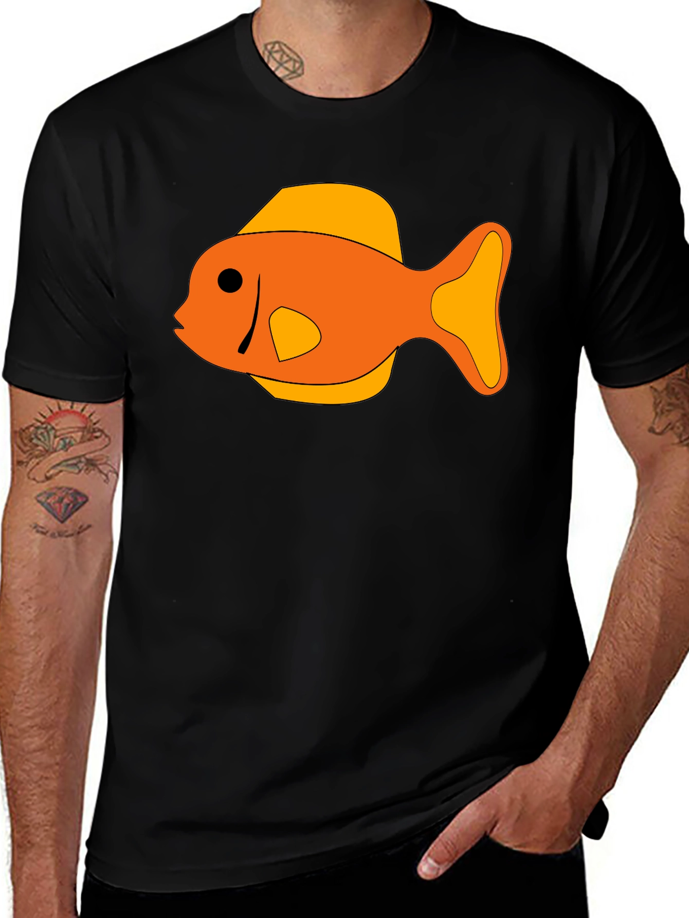 Cartoon Goldfish Graphic Tee - Black