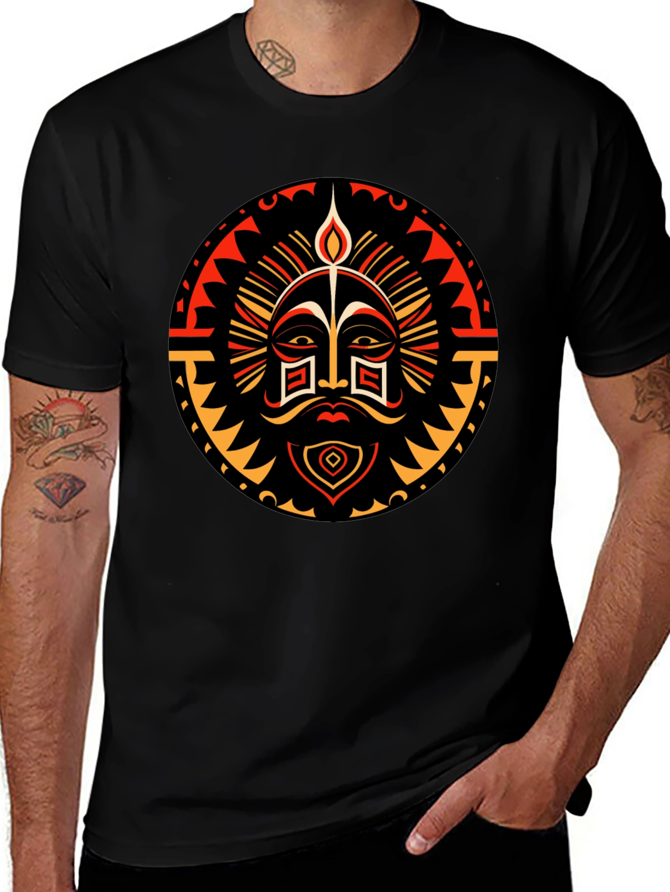 Variant 28 of Tribal Sun Graphic Tee - Black
