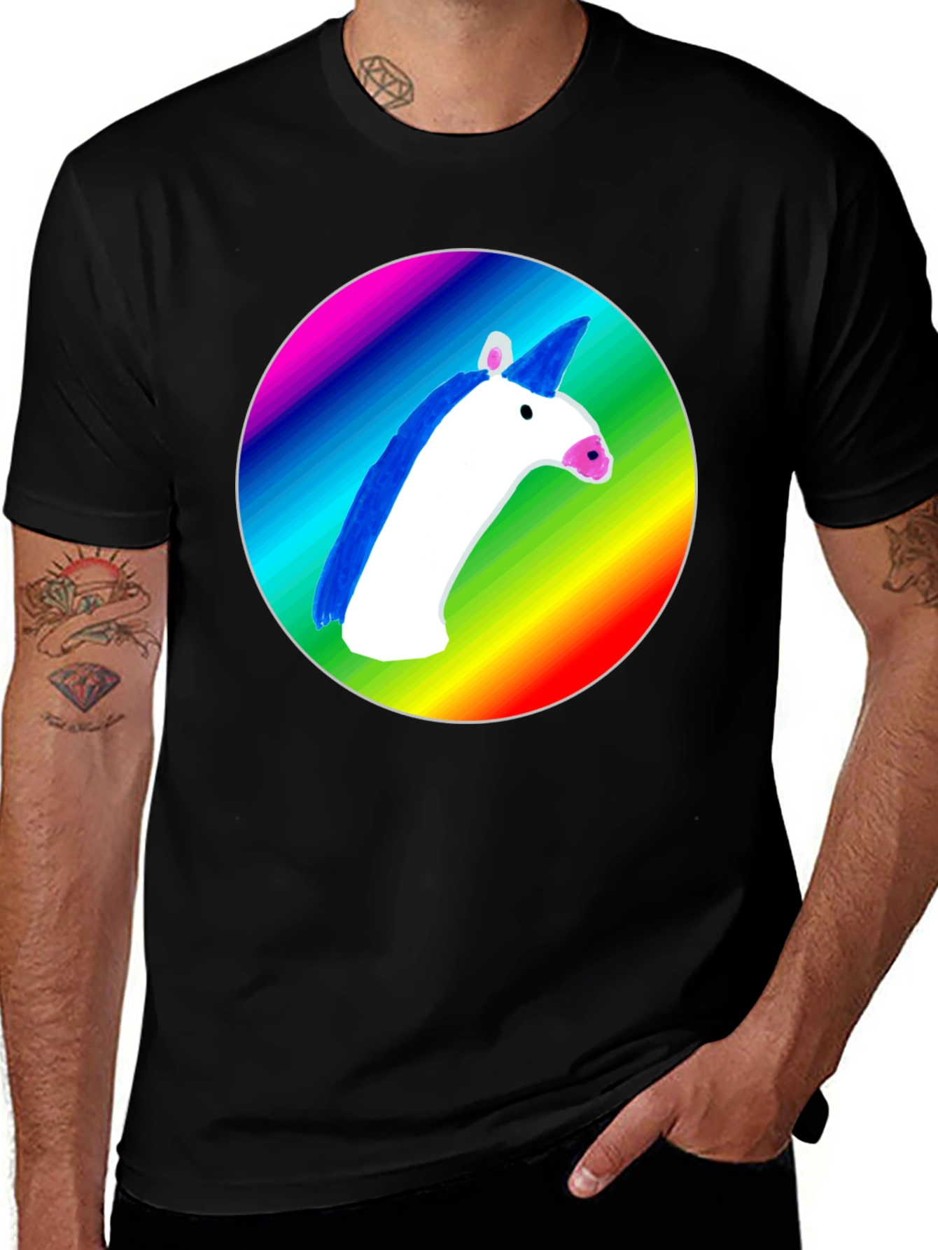 Variant 19 of Rainbow Unicorn Graphic Tee - Men's Black T-Shirt