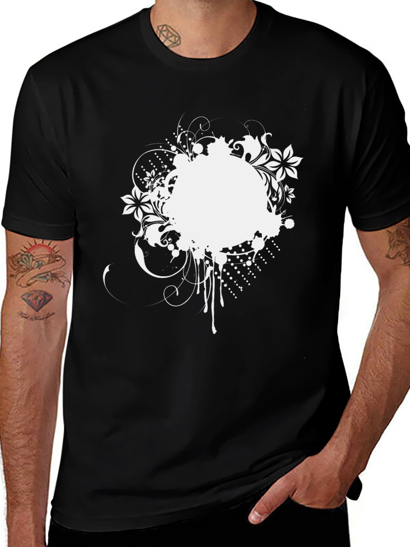Variant 11 of Black Tee with White Floral Splatter Design