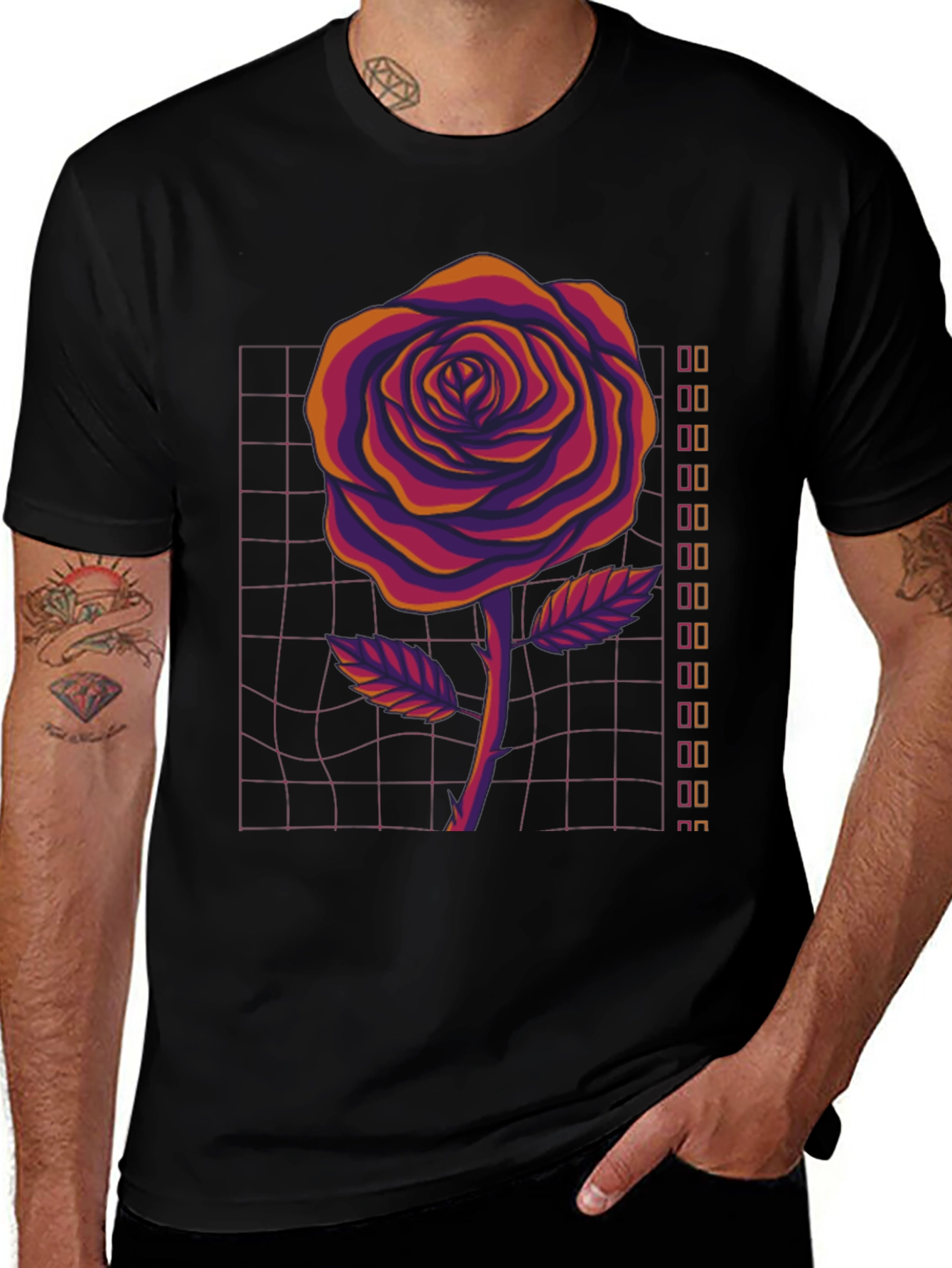 Variant 9 of Retro Rose Graphic Tee - Black