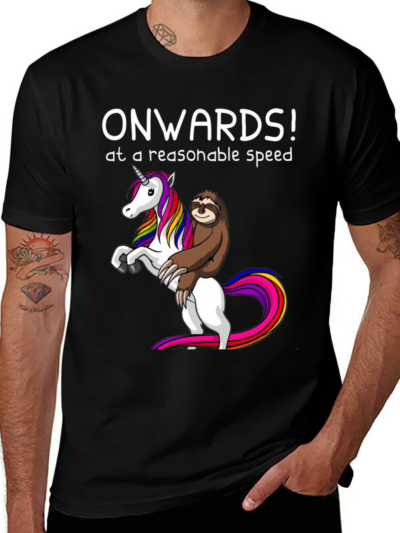 Variant 15 of Unicorn Sloth Graphic Tee - Onwards!