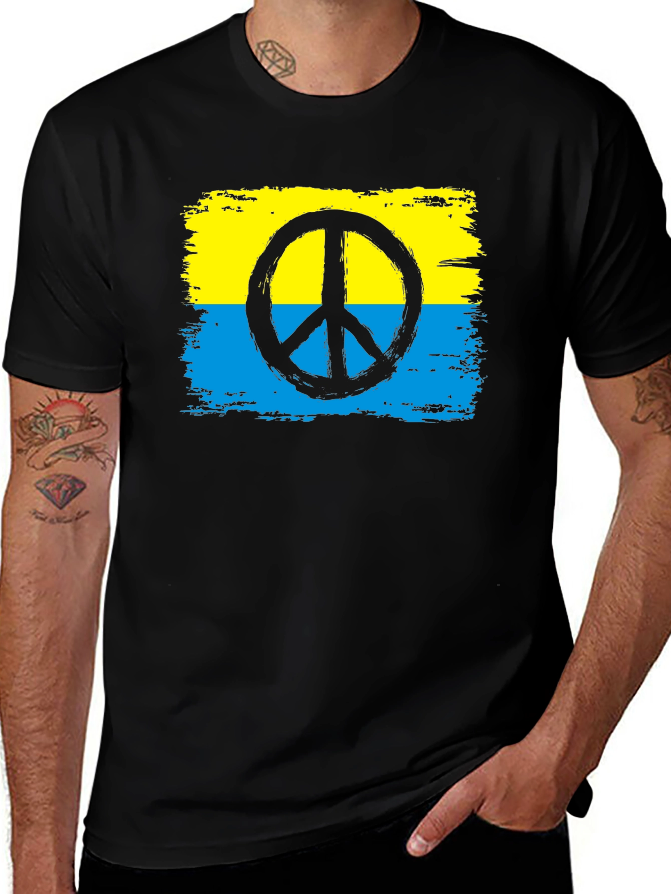 Ukraine Peace Sign T-Shirt - Black