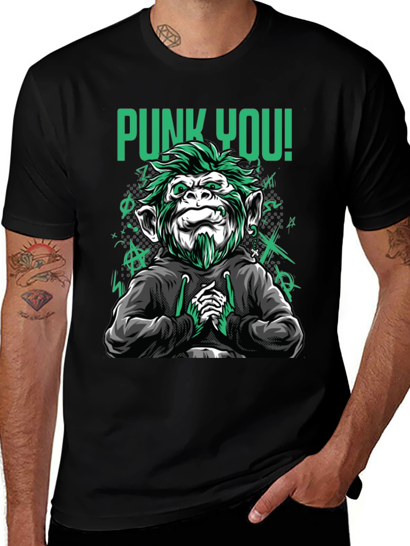 Variant 2 of Punk You! Monkey Graphic Print Black T-Shirt