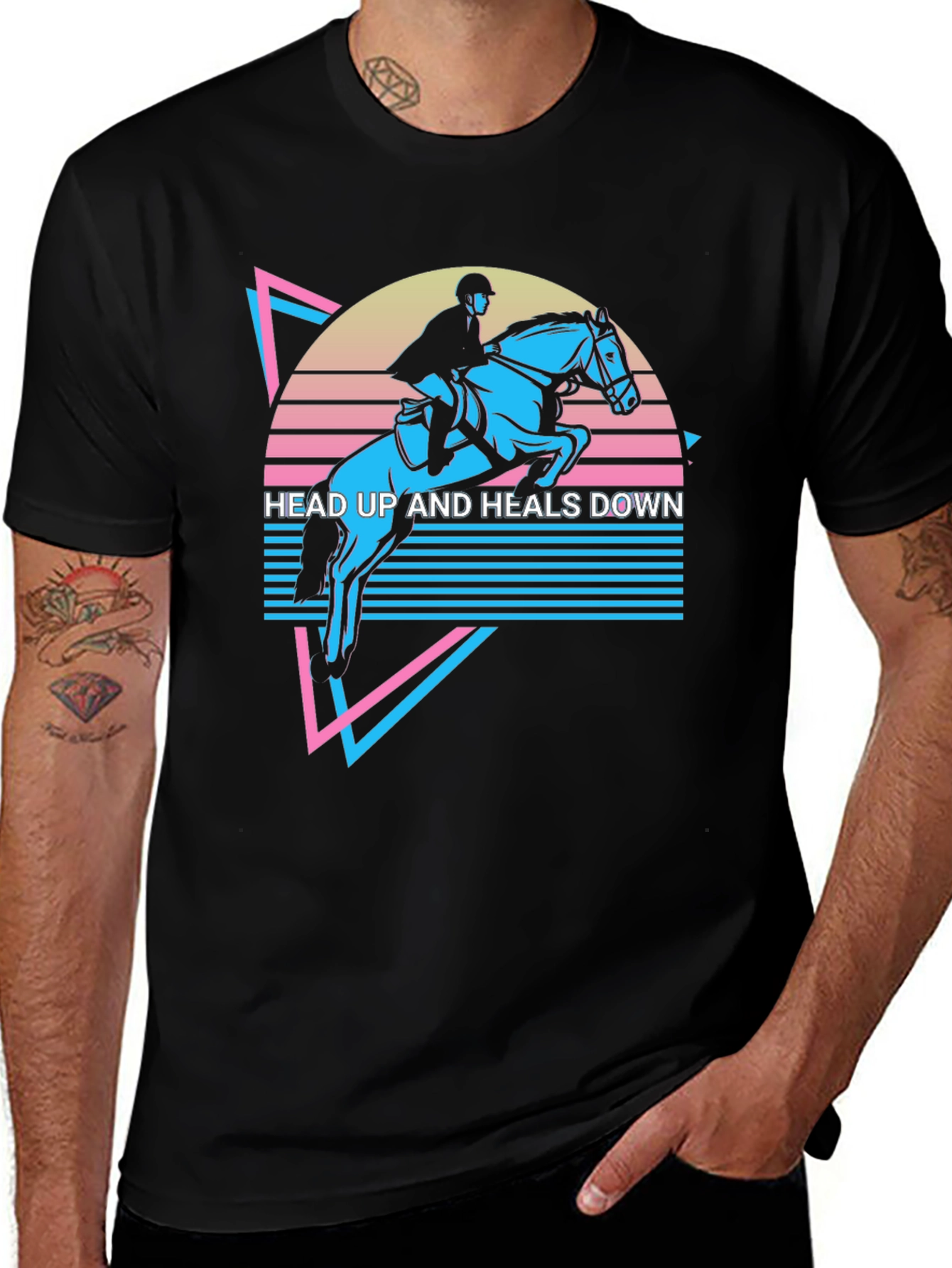 Variant 26 of Retro Horseback Riding Tee - Head Up Heels Down Design