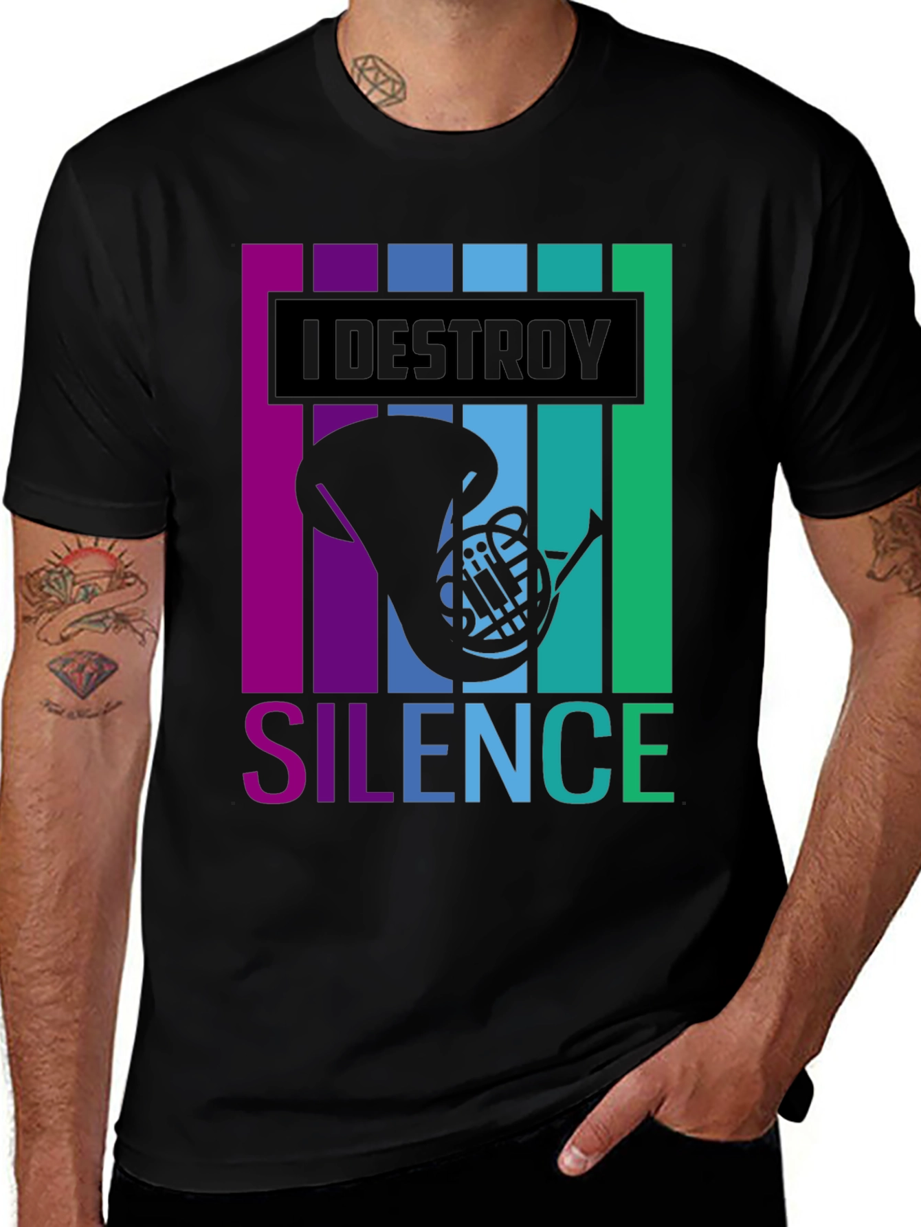 Variant 19 of I Destroy Silence French Horn T-Shirt