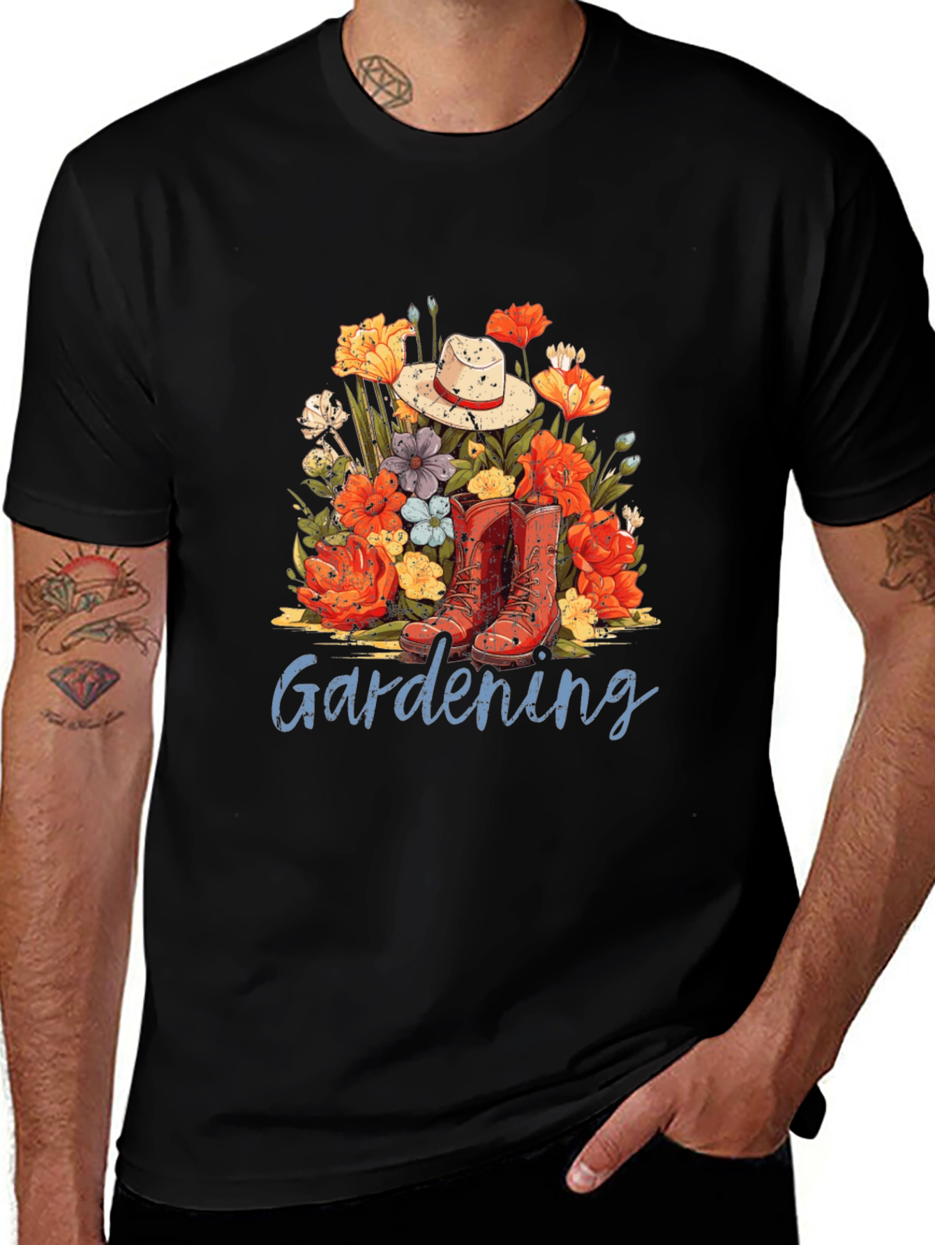 Black Gardening T-Shirt with Floral Design main image