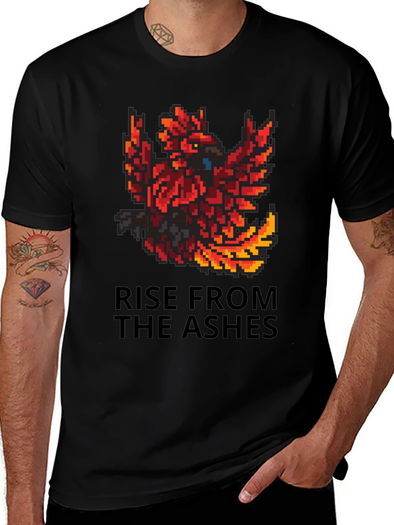 Variant 14 of Rise From Ashes Graphic Tee - Pixel Phoenix Bird T-Shirt