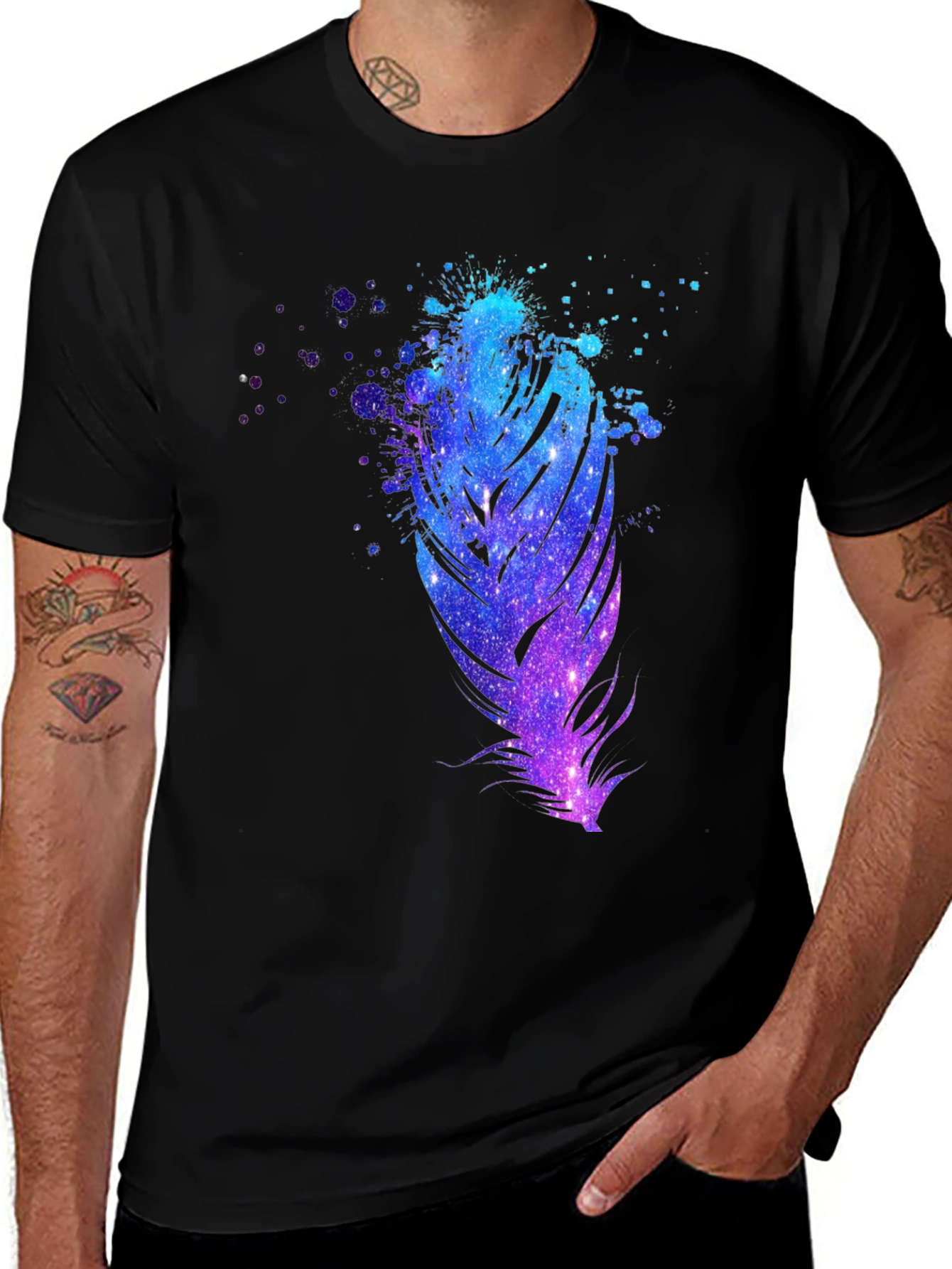 Variant 9 of Galaxy Feather Graphic Black T-Shirt