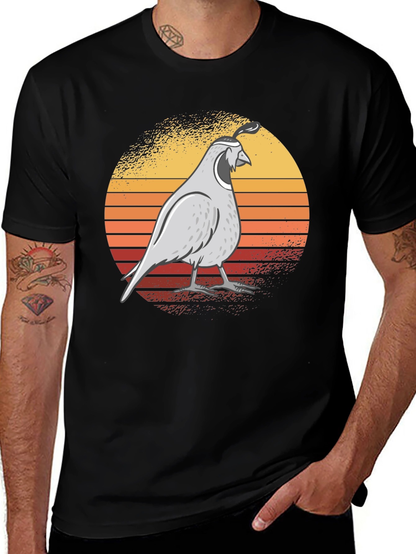 Quail Sunset Graphic Tee - Retro Style