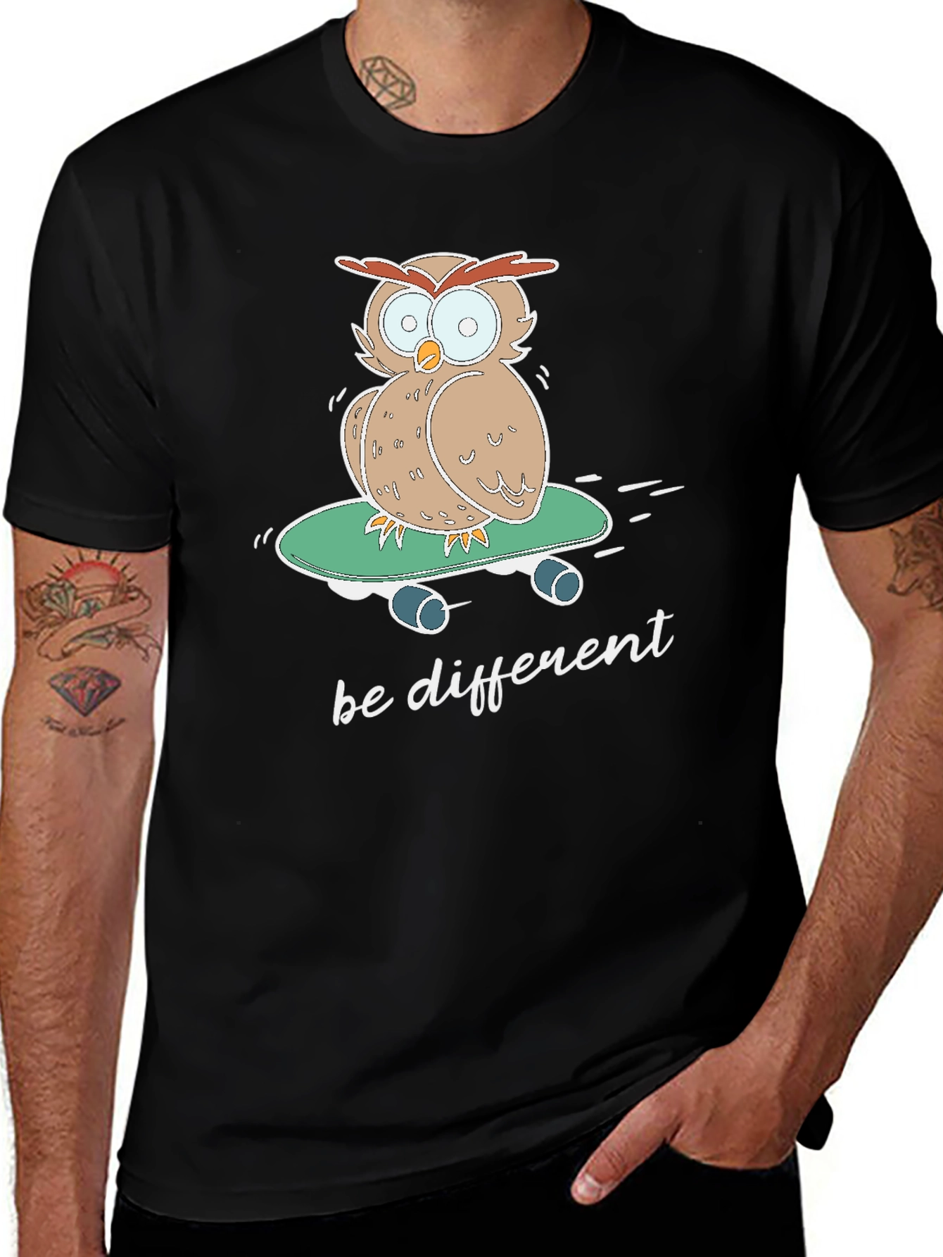 Black Owl Skateboard T-Shirt - "Be Different" Tee main image