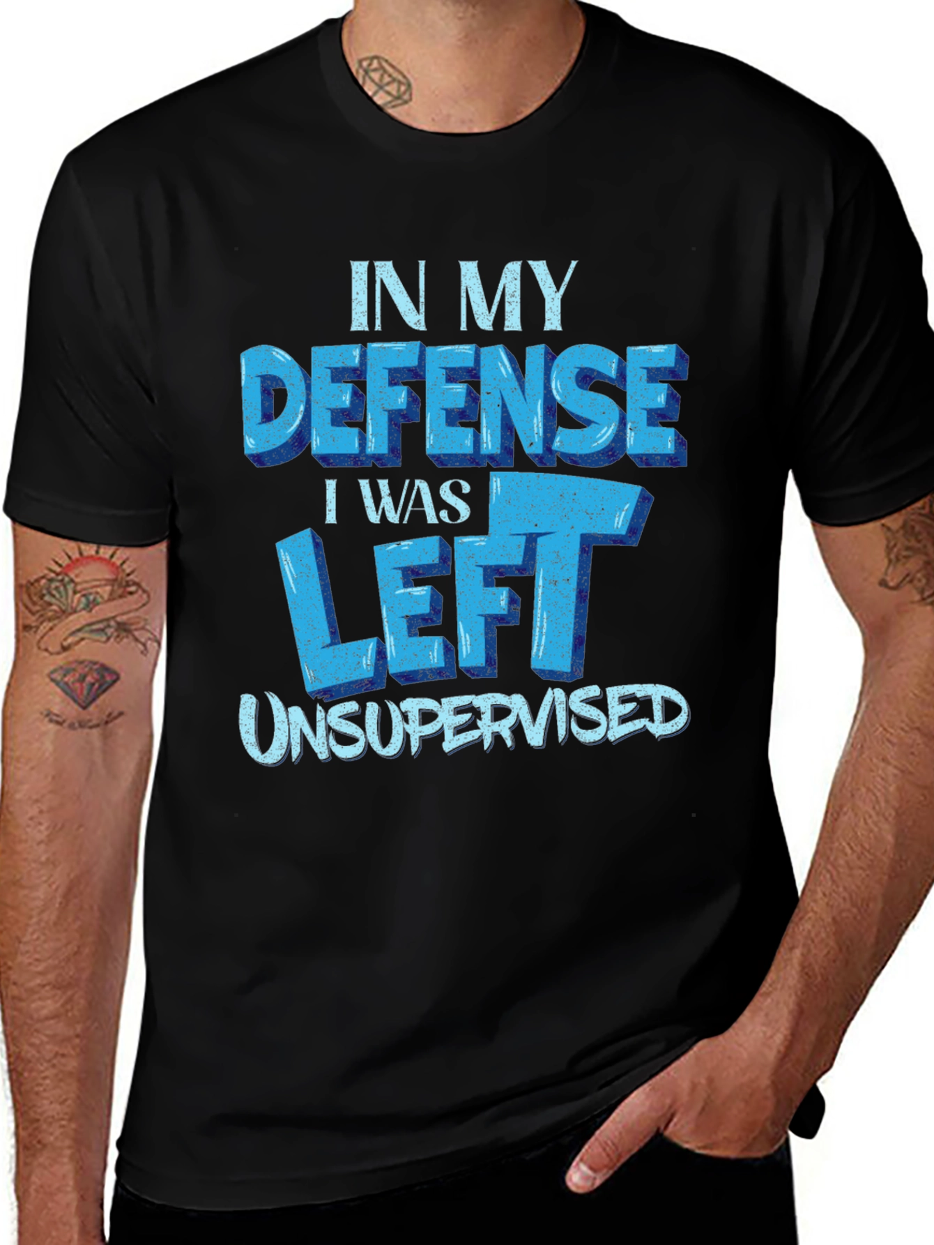 Variant 19 of Funny 'In My Defense' Black T-Shirt