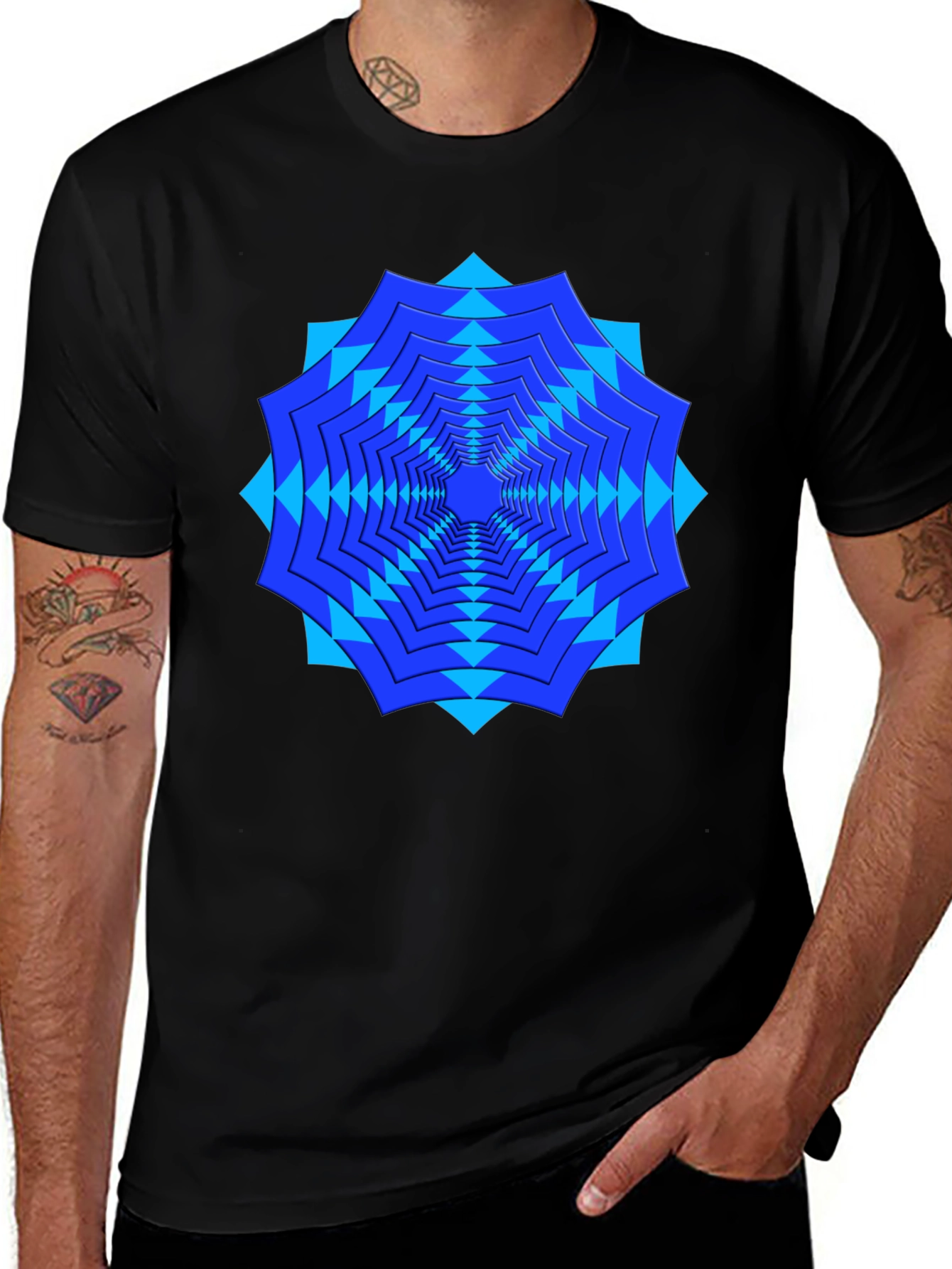Variant 17 of Geometric Blue Optical Illusion Graphic Tee