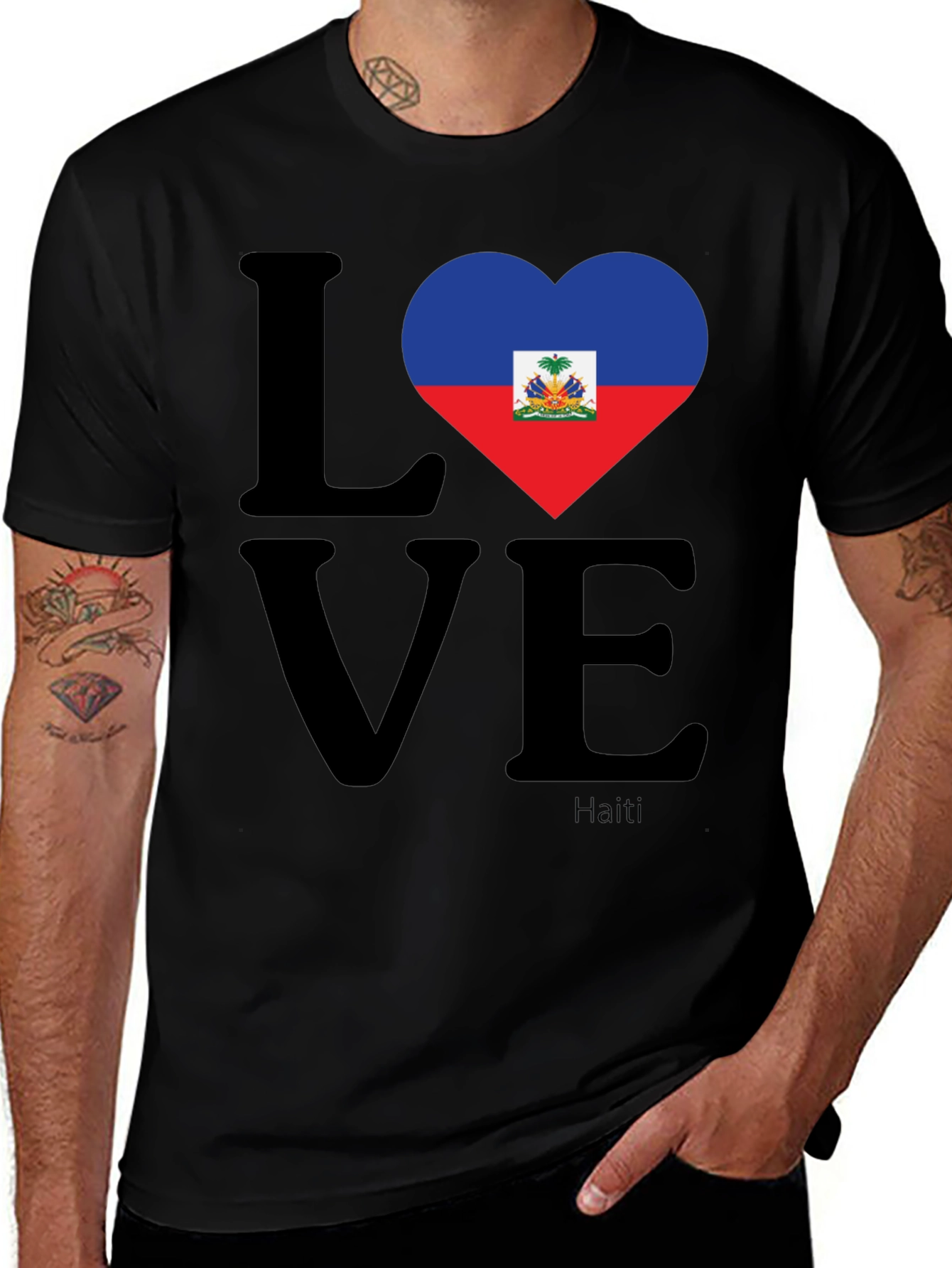 Haiti Flag Heart LOVE T-Shirt 