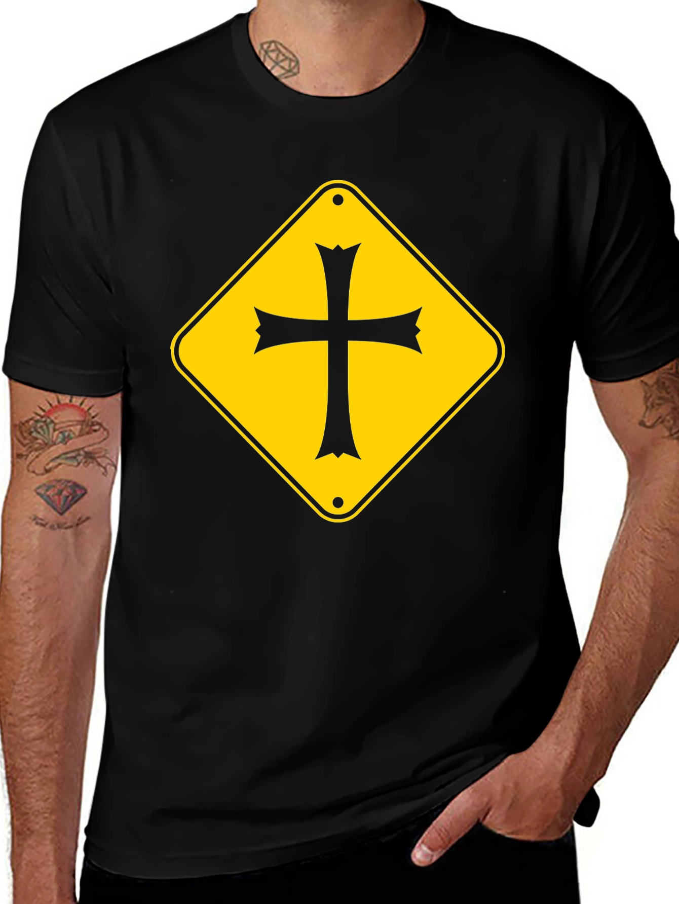 Variant 15 of Cross Road Sign Graphic Tee - Black