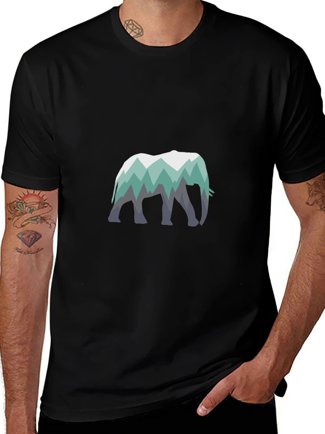 Variant 30 of Mountain Elephant Graphic Print Black T-Shirt