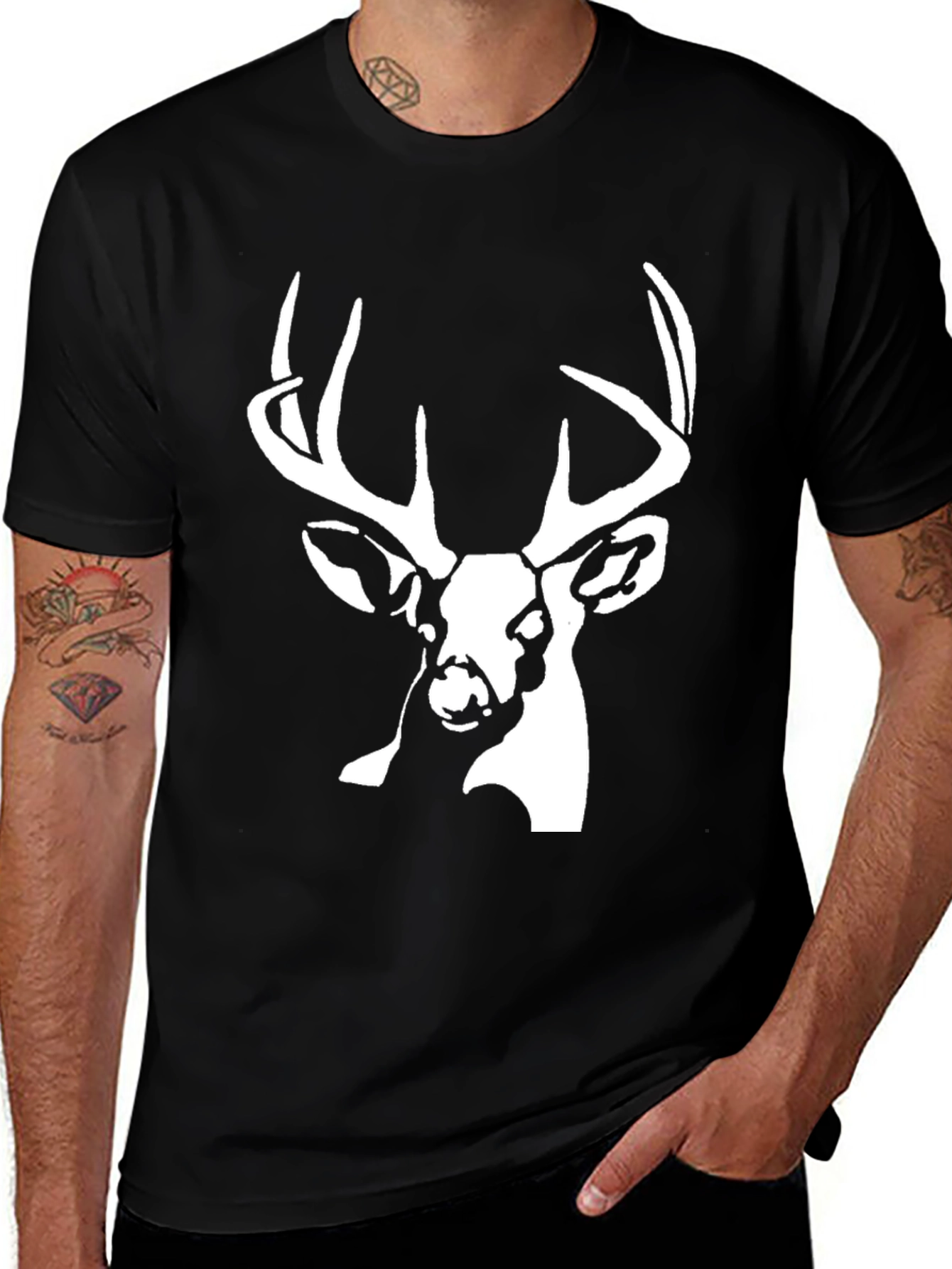 Variant 19 of Deer Graphic Tee - Black Cotton T-Shirt