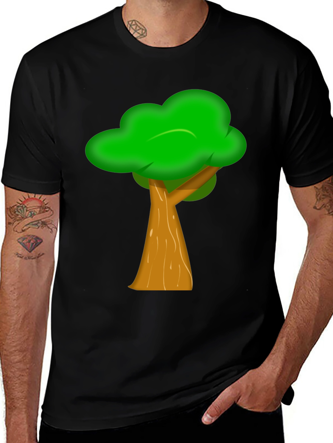 Variant 22 of Cartoon Tree Graphic Black T-Shirt