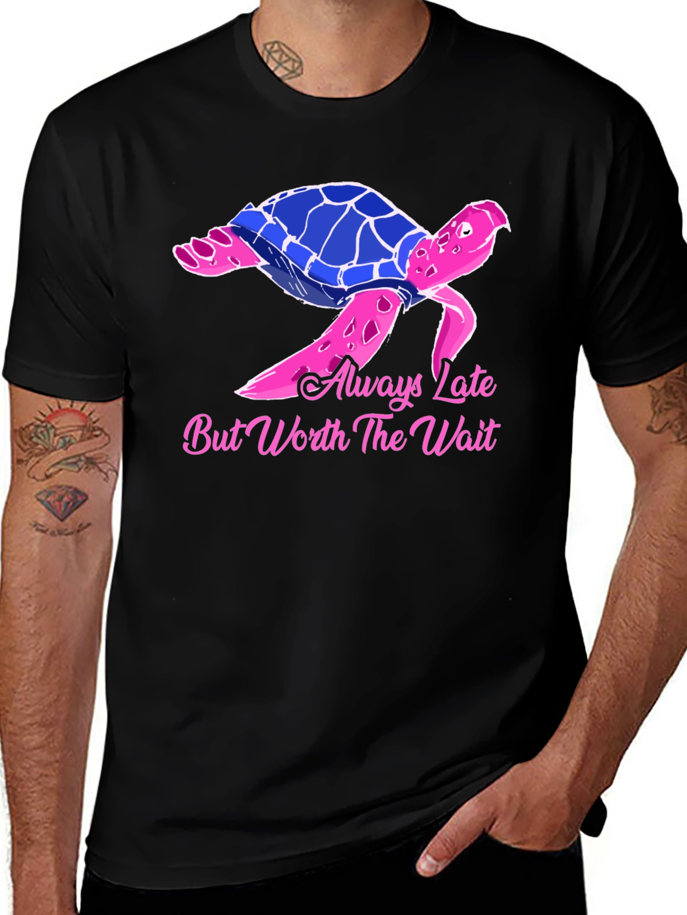 Variant 17 of Always Late Turtle Graphic Tee - Unisex Black T-Shirt