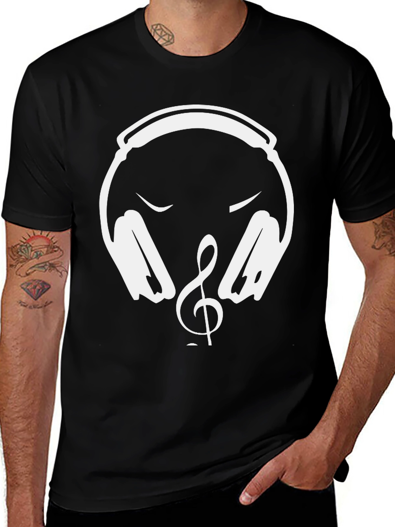 Variant 27 of Music Lover T-Shirt - Headphones & Treble Clef Design